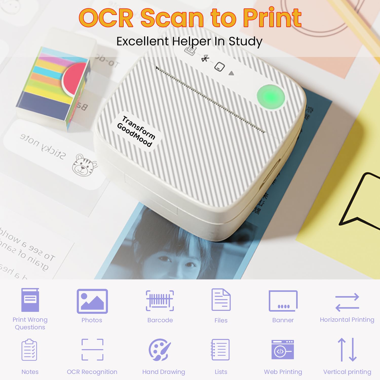 ZEITEL Thermal Label Printer for Android & iOS with Bluetooth Connectivity and 13 Rolls | Portable Sticker and Note Printing