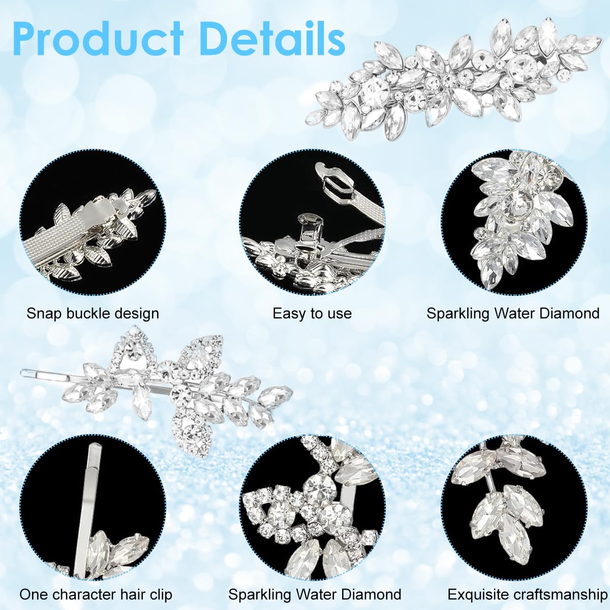 SANNIDHI Hair Barrettes Set for Girls & Women featuring 4 Pcs Rhinestone Floral Clips | Elegant Bridal Hair Accessories