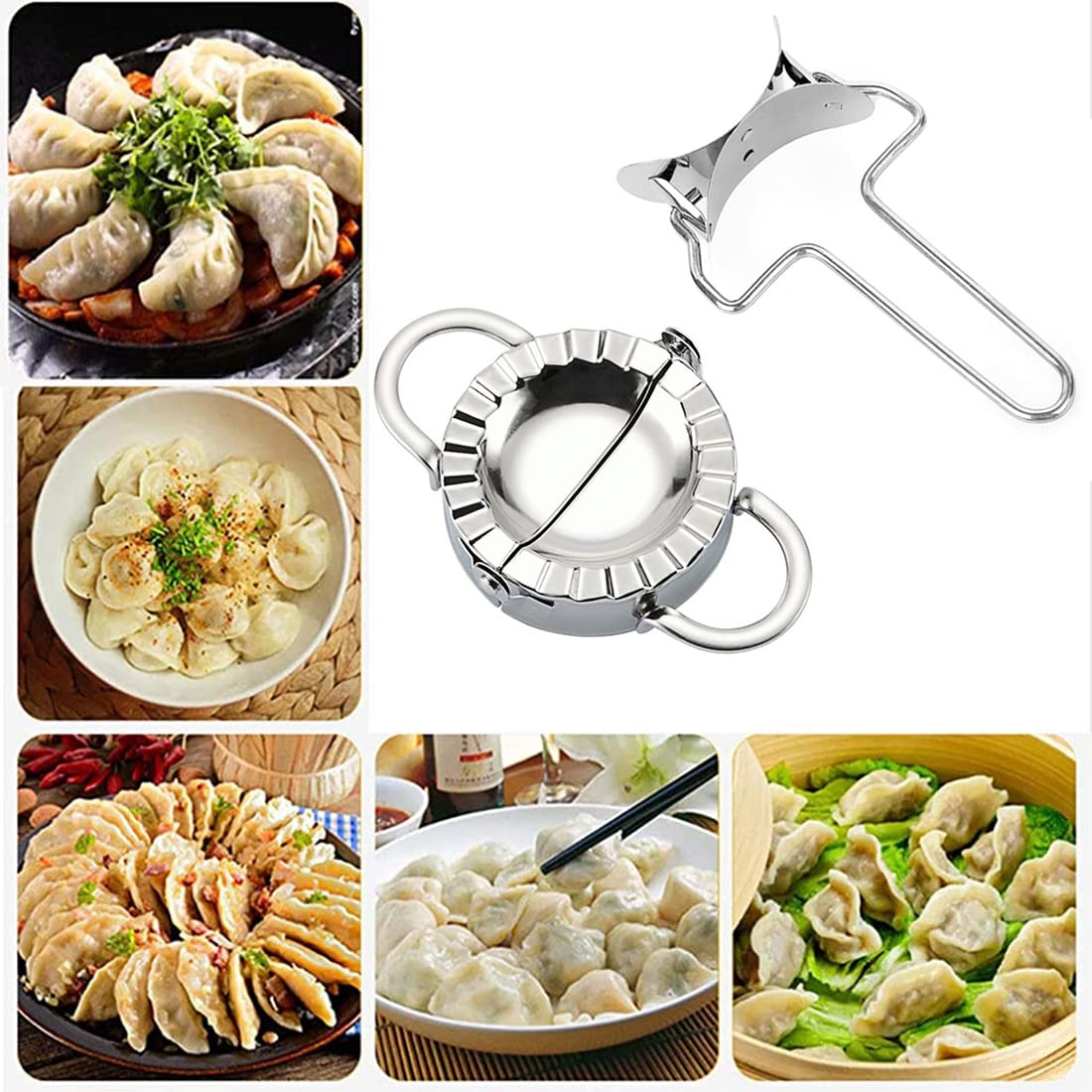 Supvox Dumpling Maker Set for Kitchen Use with 7.5cm Mold & Double Side Roller Cutter | Stainless Steel