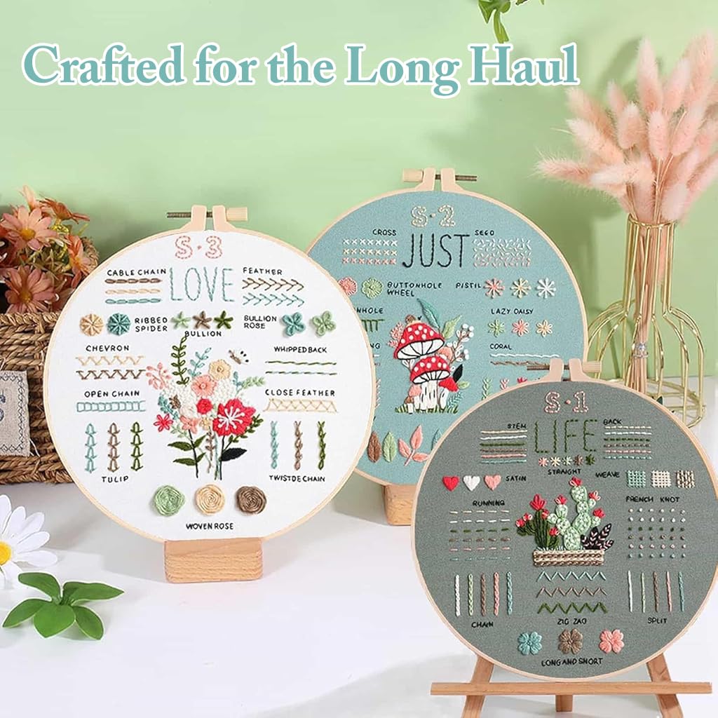 ZIBUYU Embroidery Kit for Beginners with 3 Sets Hoops and Colorful Threads for Adults | DIY Sewing Craft Set