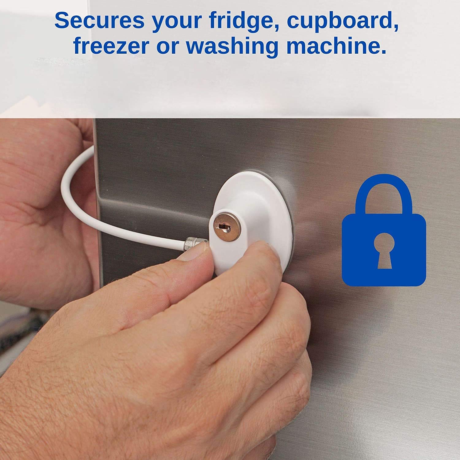 GUSTAVE Safety Door Locks for Cabinets and Fridge with 360° Swivel Steel Cable | White Pack of 1