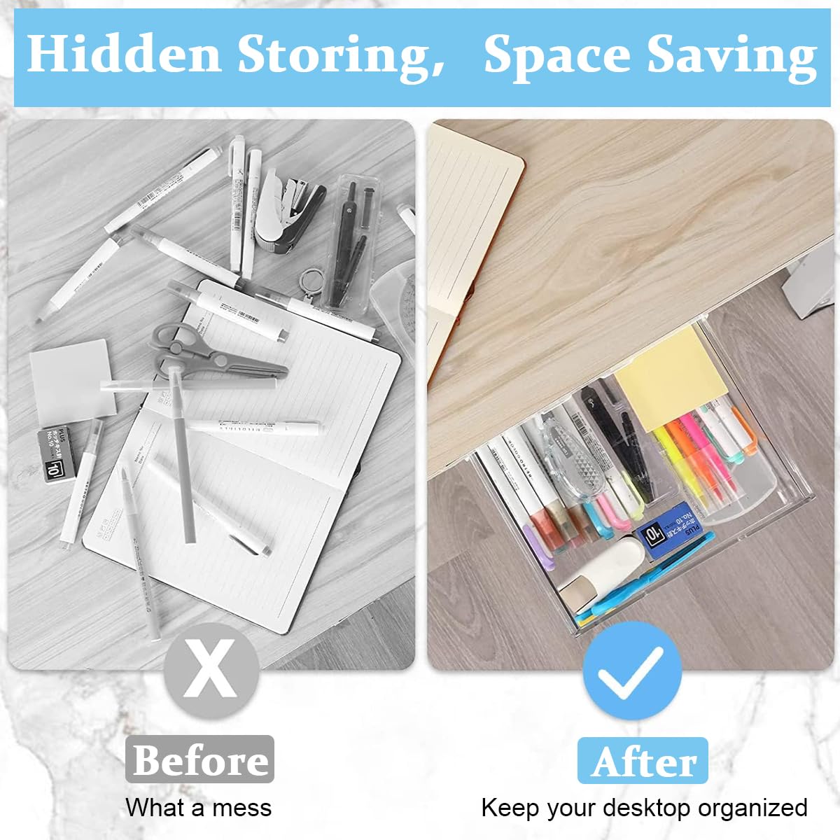 Climberty Under Desk Storage Box for Home Office Organization with Slide-Out Hidden Drawer 20 x 17 x 7.2cm White