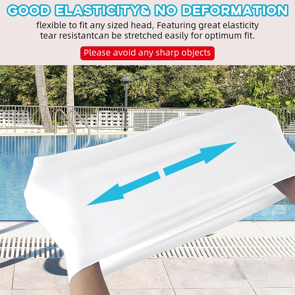 Proberos Swimming Cap for Long Hair with Super Elastic Silicone | White Unisex XL Fit