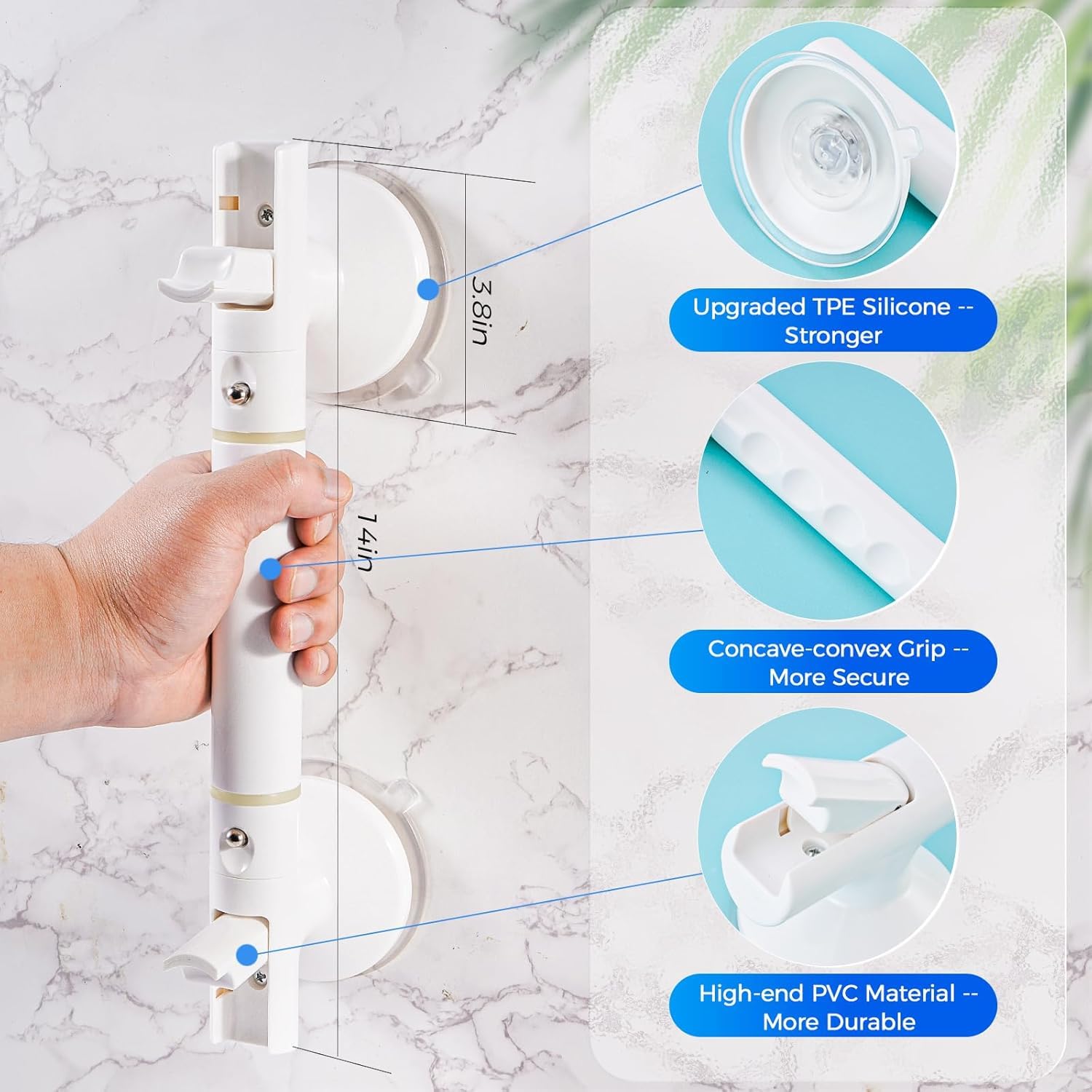 HANNEA Grab Bar for Bathroom with Glow in the Dark Lines and 110 KG Pull Force | Anti Slip Handle for Seniors