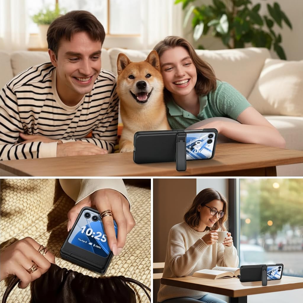 ZORBES Galaxy Z Flip 7 Phone Case with 180° Flexible Hinge and Folding Kickstand | Clear and Matte PC Protective Cover