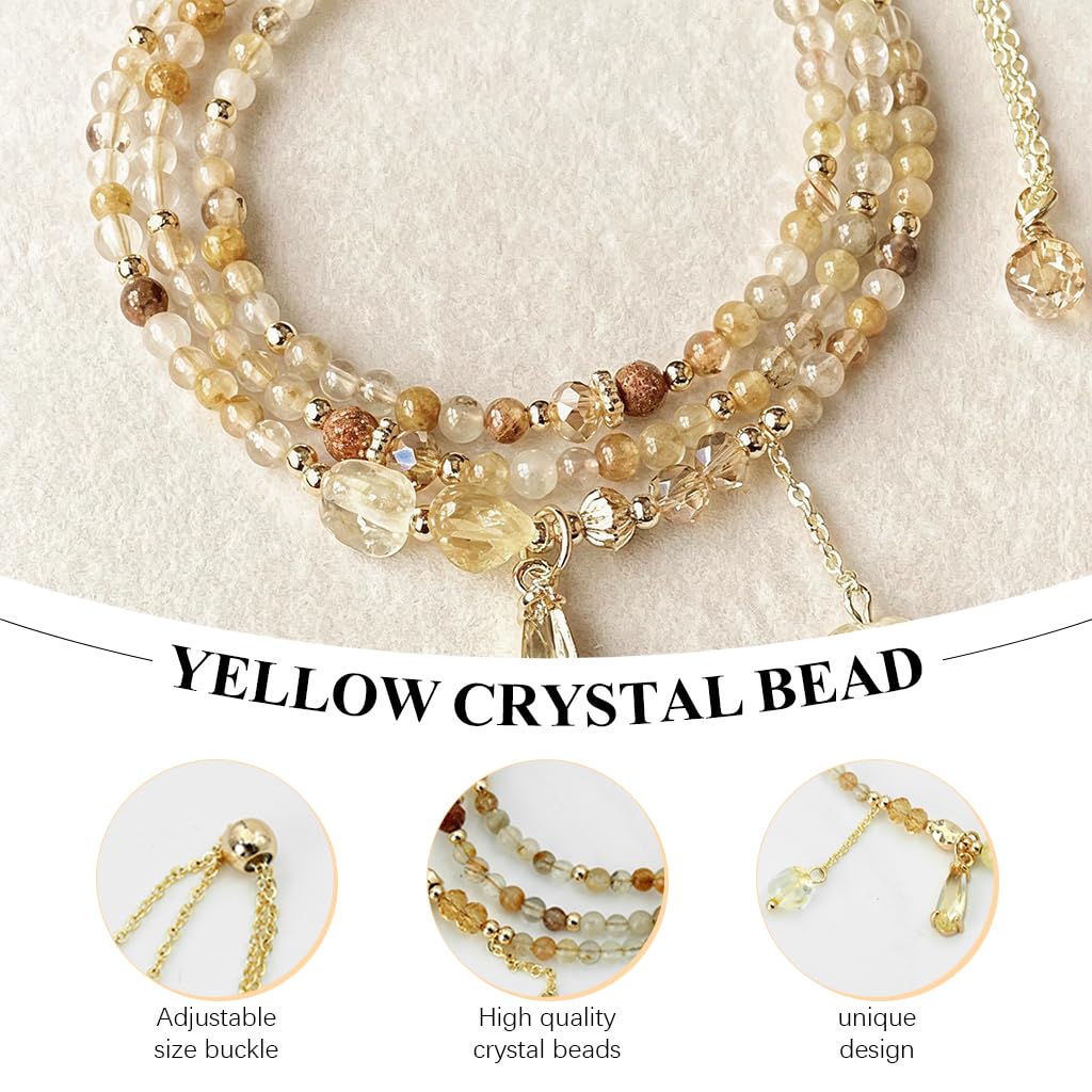 SANNIDHI Citrine Beads Bracelet for Women featuring Triple Layer Design and Adjustable Fit | Symbol of Happiness and Fortune