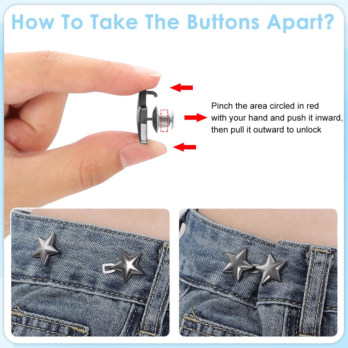 SANNIDHI Jeans Tightening Clips Kit for Instant Waist Adjustment with 12 Metal Pins | Reusable Fit Solution for Women Skirts and Trousers