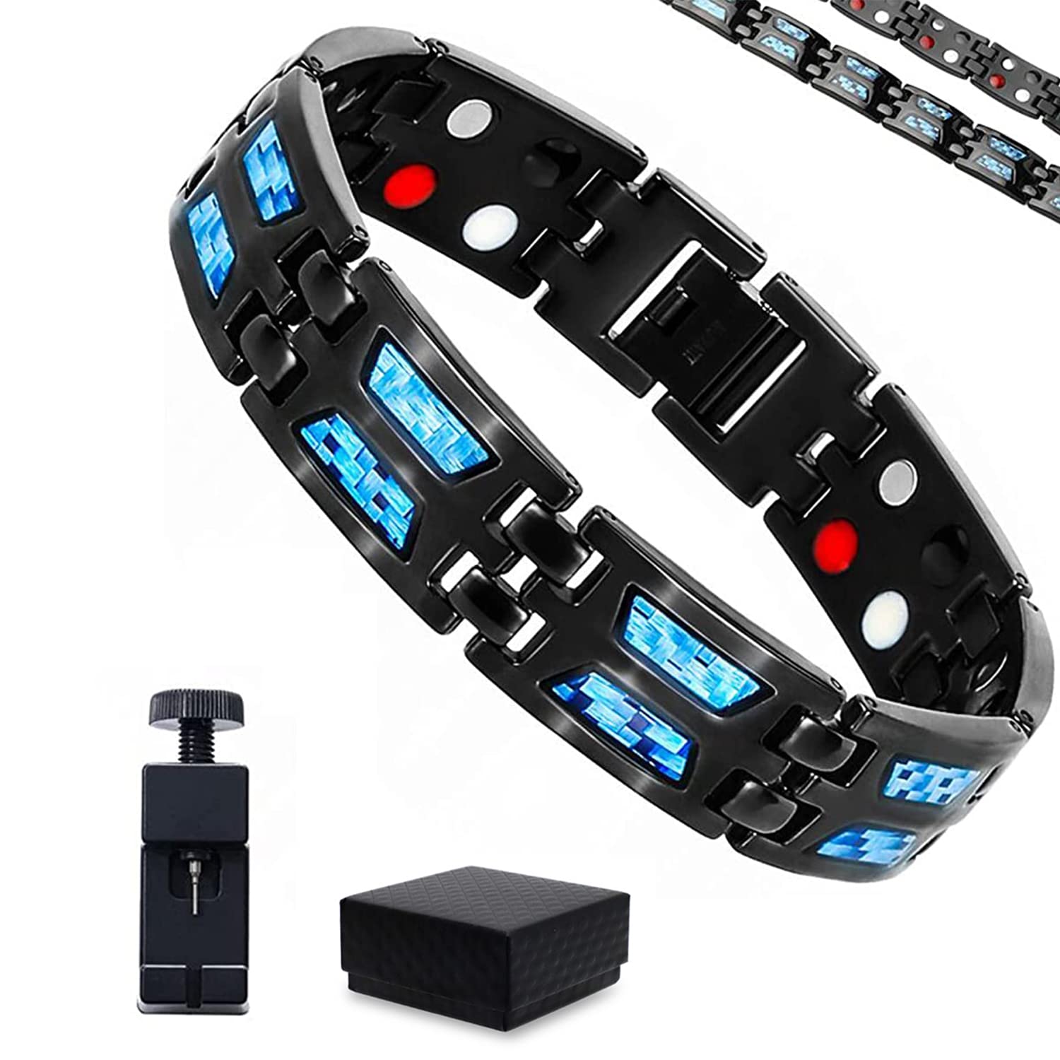 SANNIDHI Magnetic Therapy Bracelet for Pain Relief with Titanium Steel 8.54 in Black | Adjustable for Men and Women
