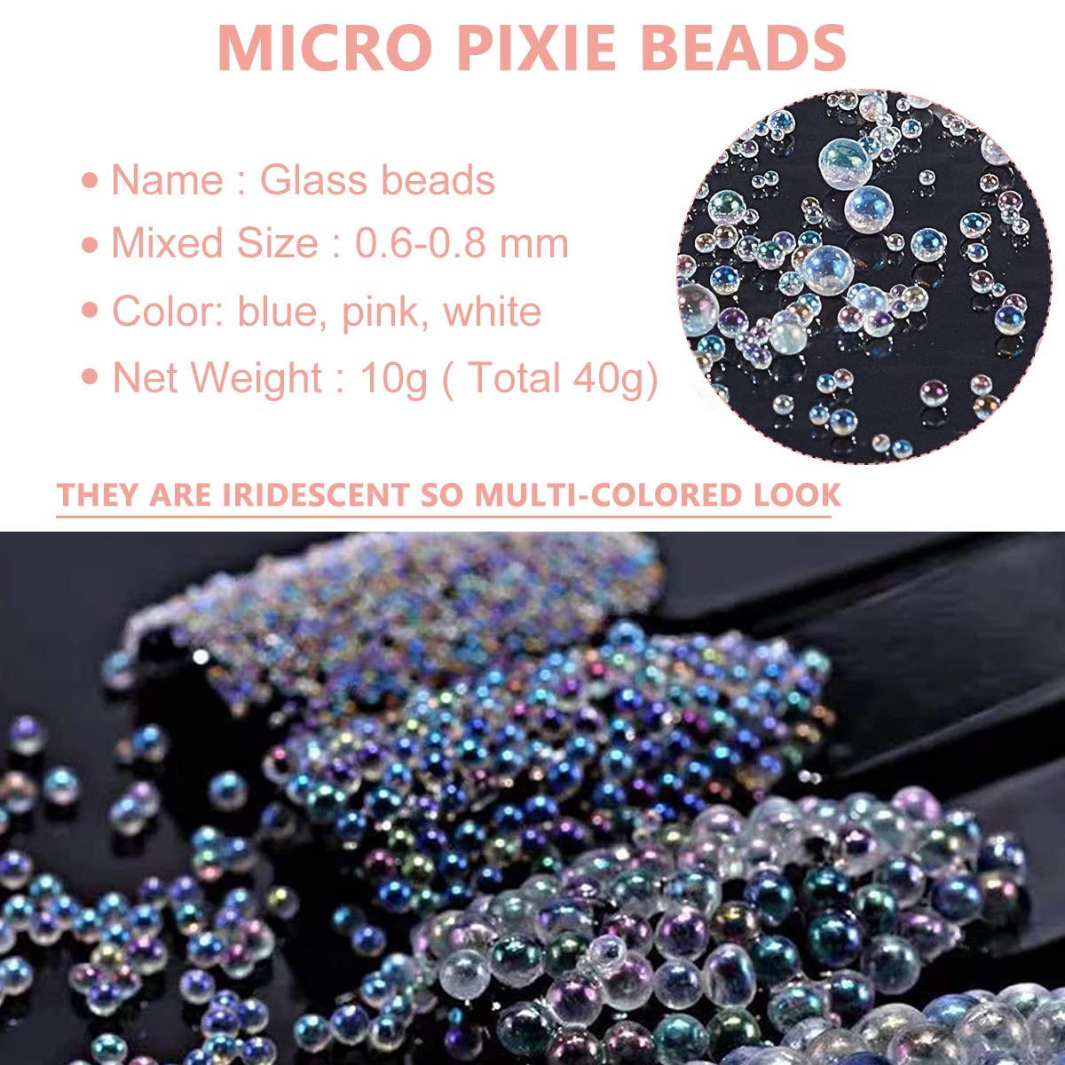 MAYCREATE Caviar Beads Nail Crystals for 3D Nail Art with 0.6–0.8mm Glass Pixie Beads | 4 Colors