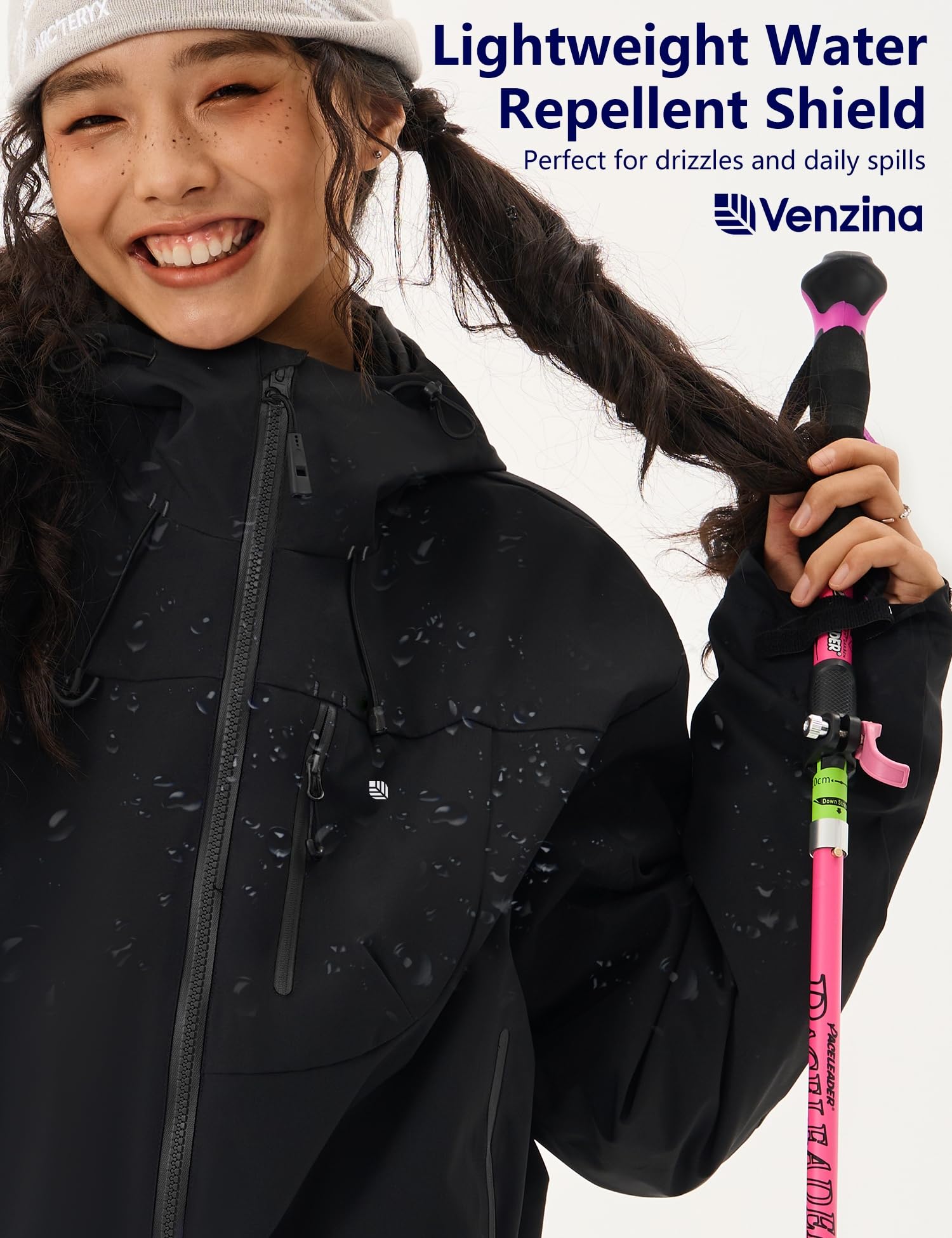 Venzina Women's Waterproof Jacket for Daily Commute and Travel featuring Color Block Design | Black L Windbreaker