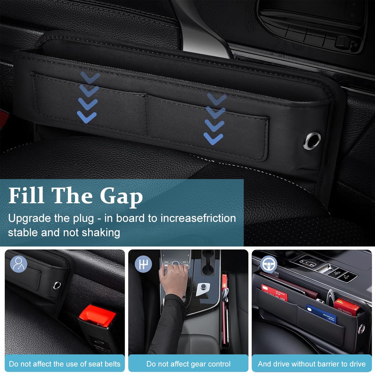 STHIRA Car Seat Pocket Organizer for Console with Two Card Slots and PU Leather Finish | Compact Storage for Phones and Keys