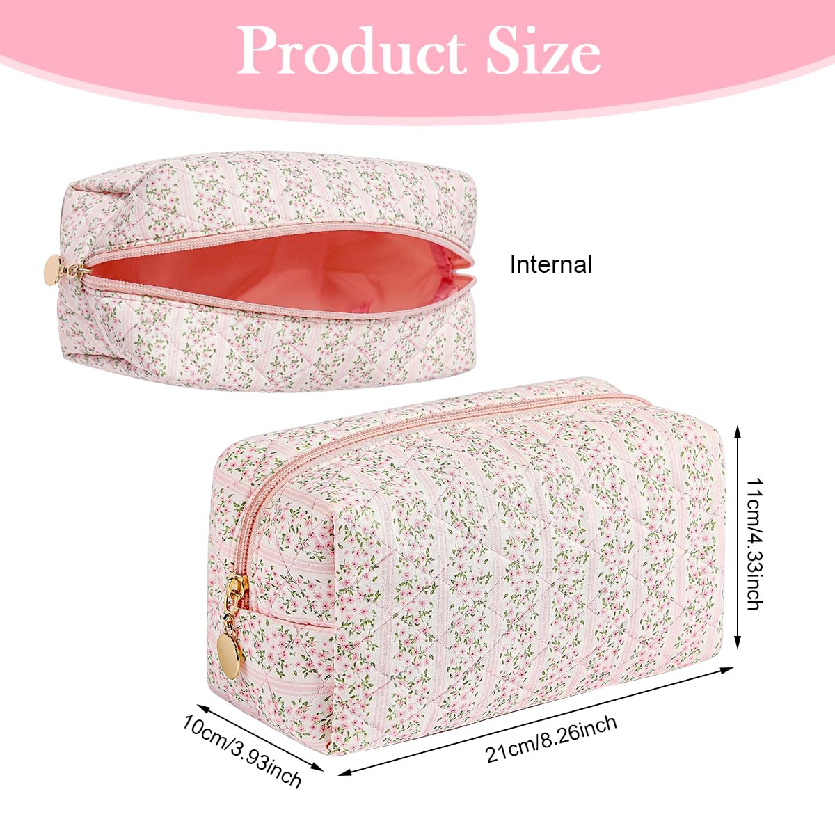 MAYCREATE Makeup Organizer Bag for Travel with Soft Cloth Build and Zipper Closure | Pink Floral 20.5x9x9.5cm Set