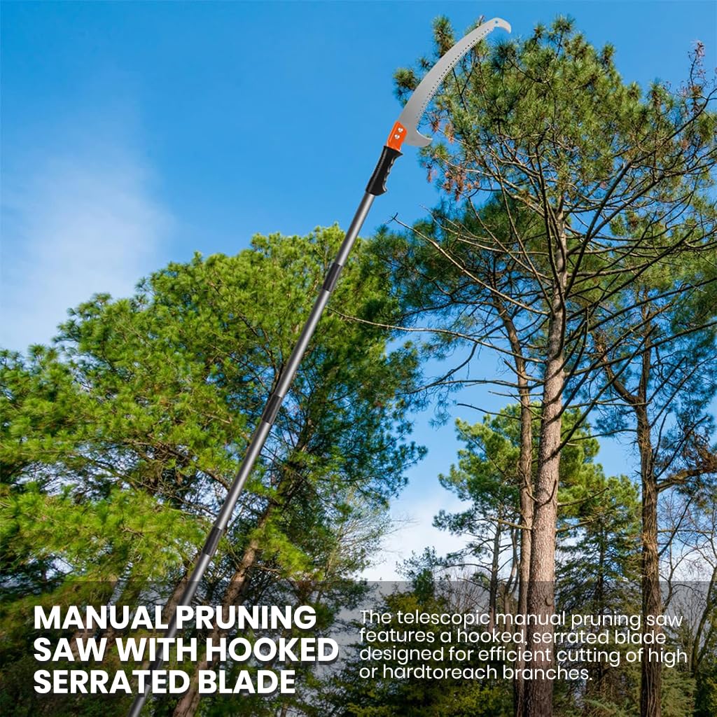 HASTHIP Manual Pruning Saw for High Branch Cutting with 9.8 ft Pole and Hooked Blade | Stainless Steel Screw-Fixed Attachment
