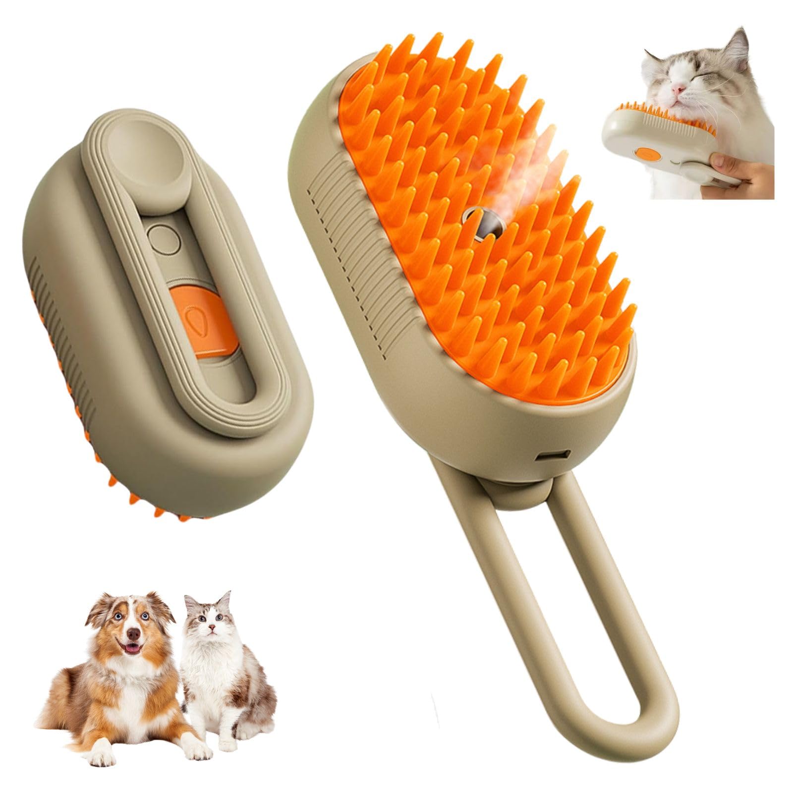 Qpets Electric Pet Steam Hair Brush for Bath‑Free Grooming with USB Recharge and Swivel Handle