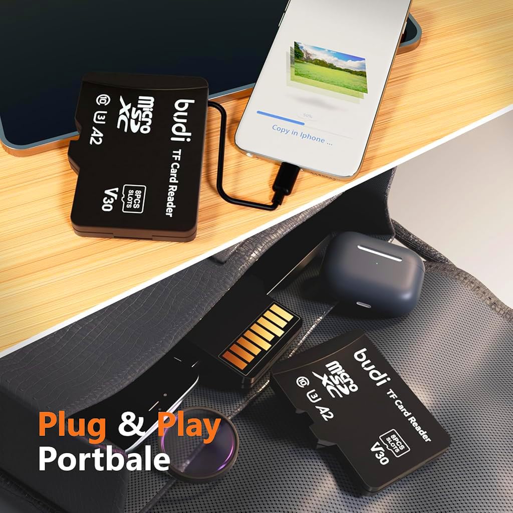 Verilux USB C Micro SD Memory Card Reader with 8 Slots and Flip Up Lid | Universal 3PCS Set