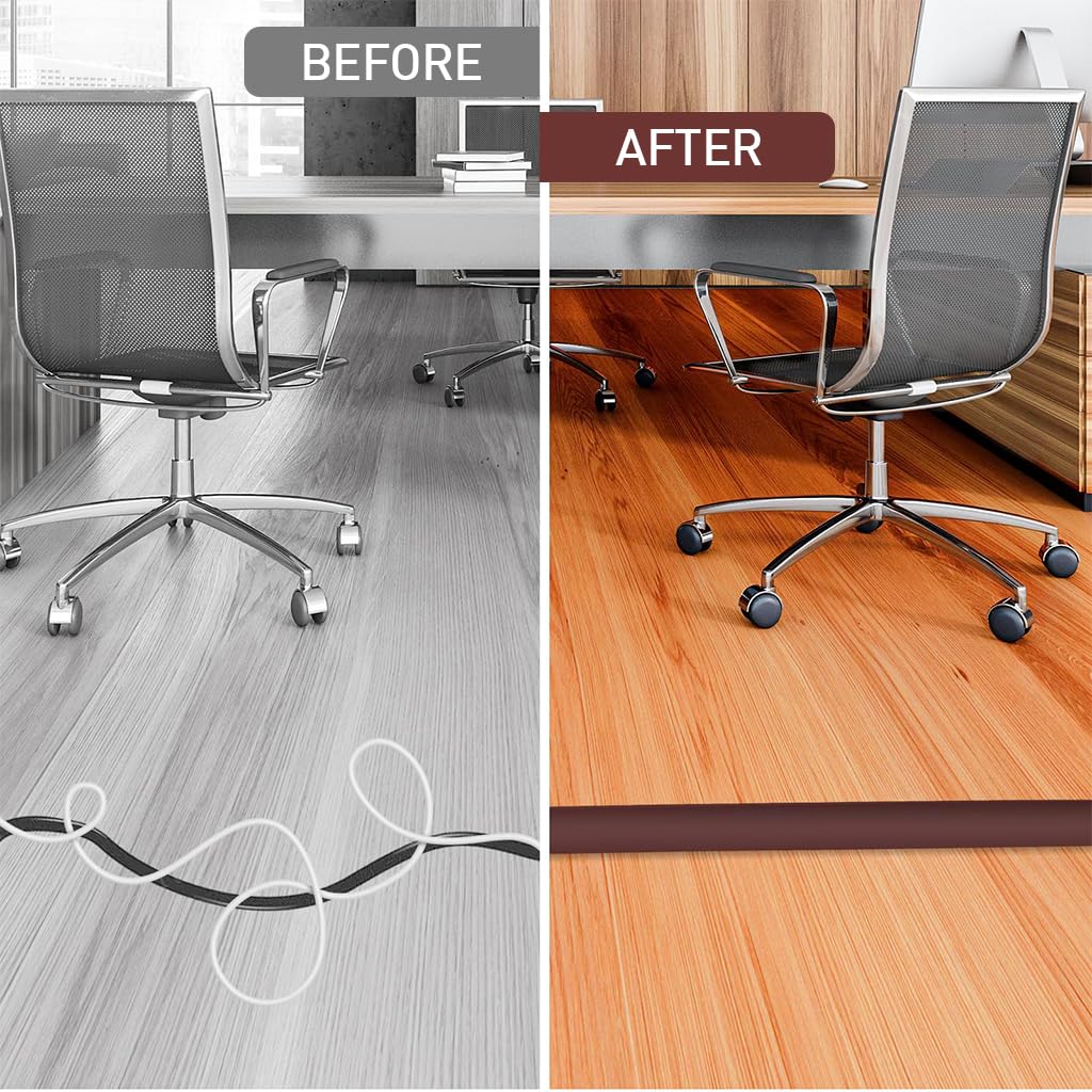 Serplex Floor Cord Cover for Home and Office Safety with 6.6ft Cuttable PVC Sleeve | Self-Adhesive Cable Protector