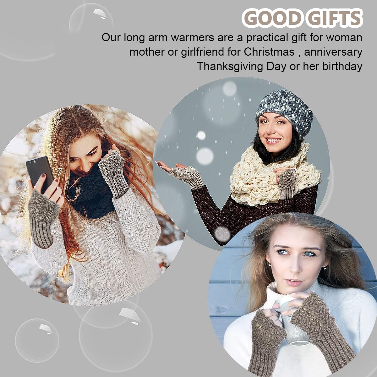 Venzina Hand Warmers Gloves for Women with Thumb Hole featuring 31cm Long Acrylic Knit | Fingerless Winter Arm and Wrist Warmer