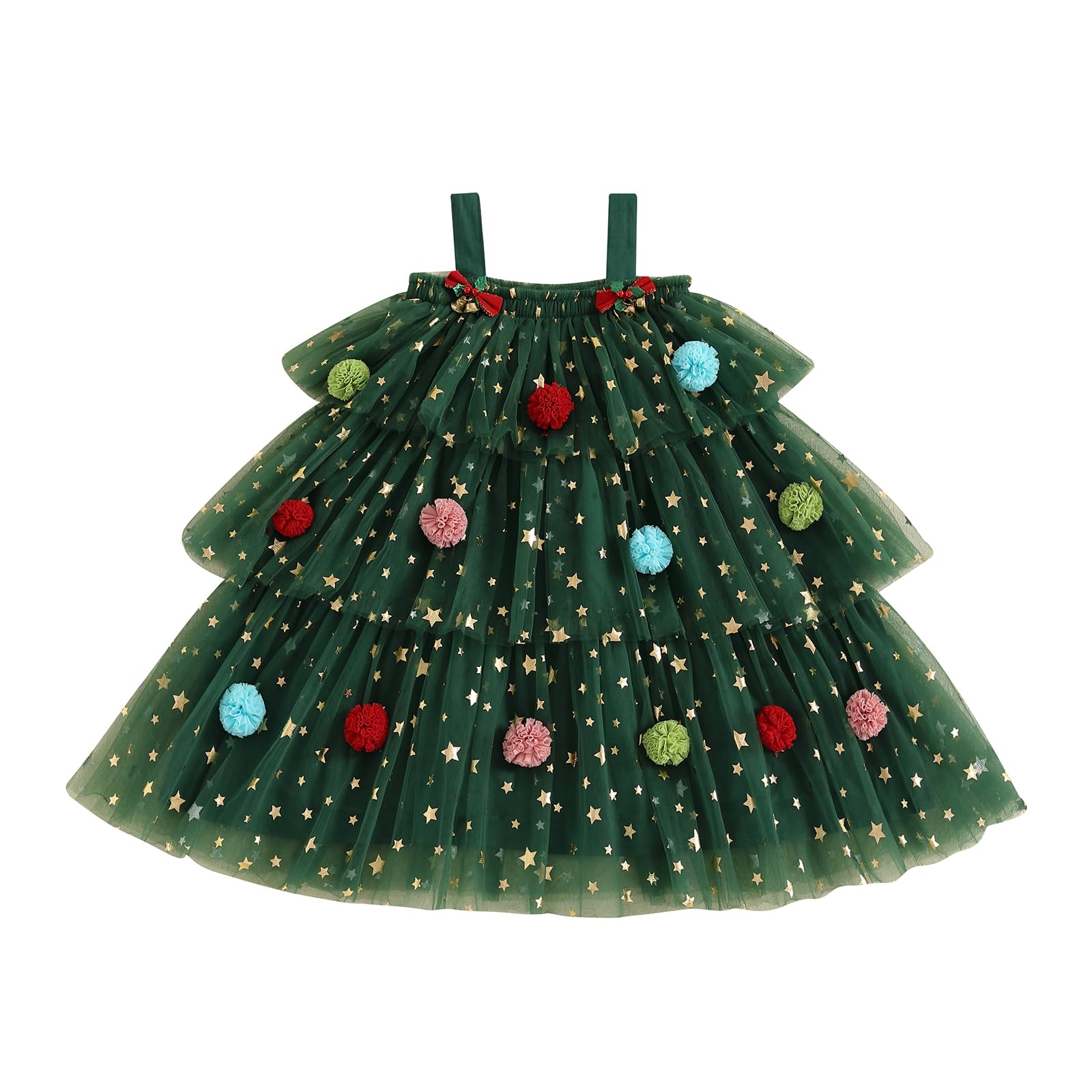 PATPAT® oddler Baby Girl Christmas Dress Star Sequin Layered Tutu Tulle Dress Girls Cake Smash Xmas Tree Dresses-Green-2Years-3Years