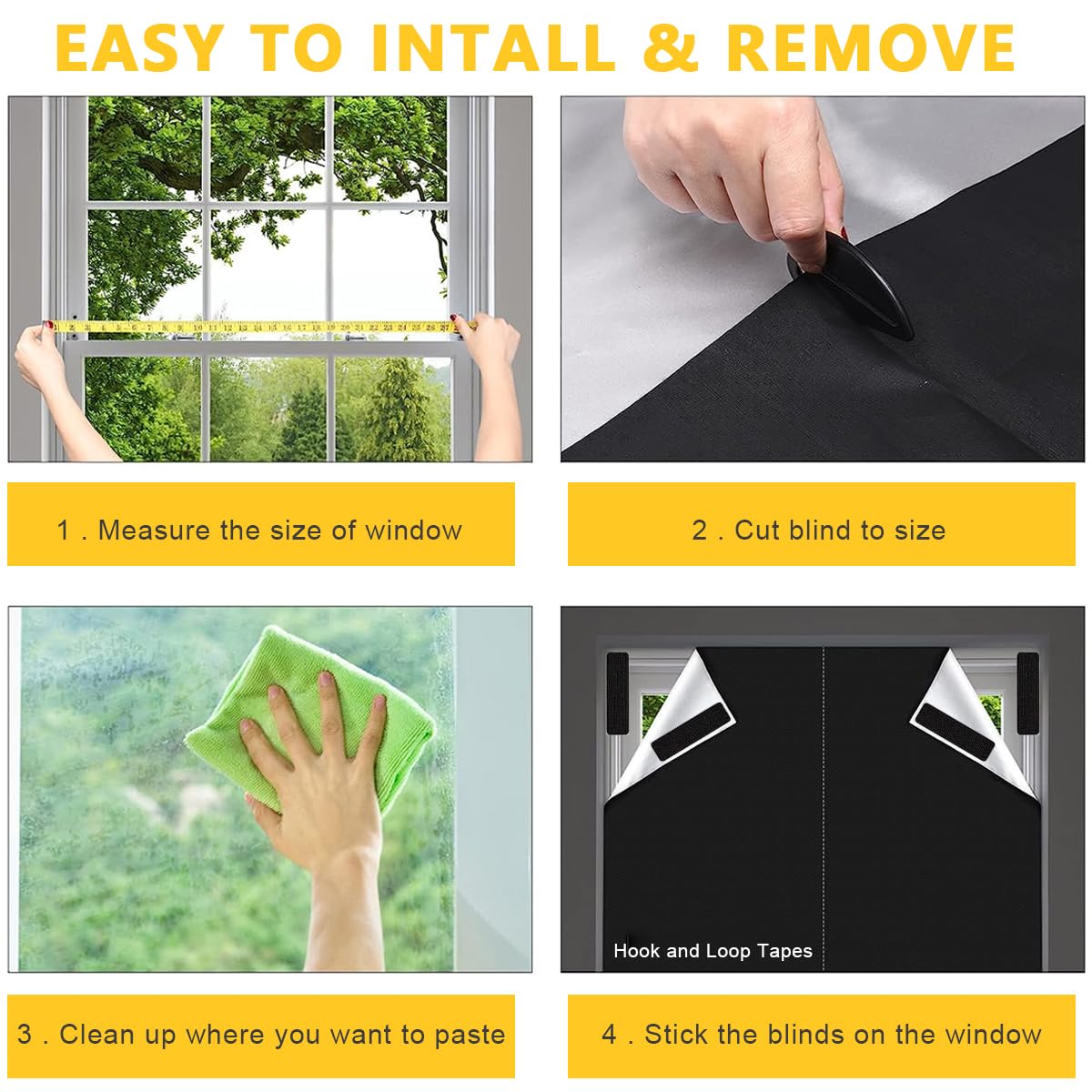 HASTHIP Blackout Window Shade for Car and Home with Self Adhesive Hook and Loop | 1.45x2m UV Protection 420D Oxford Cloth