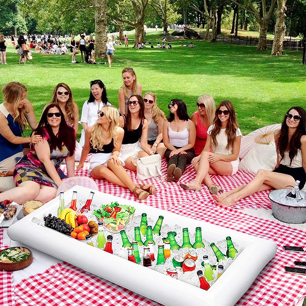 Proberos Inflatable Ice Pool for Party with Drain Plug and Leak Proof Edge 53x25.6 in | EVA Buffet Tray for Drinks and Food