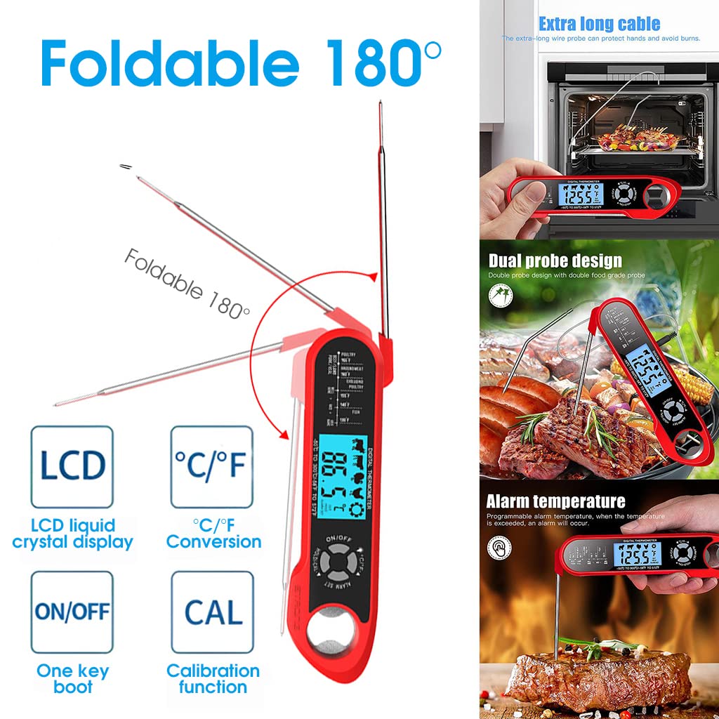 Supvox® Food Thermometer for Cooking with Long Probe, IP67 Waterproof Digital Cooking Thermometer with Backlight & Calibration Function, LCD Instant Read Kitchen Thermometer for Grill Deep Fry BBQ