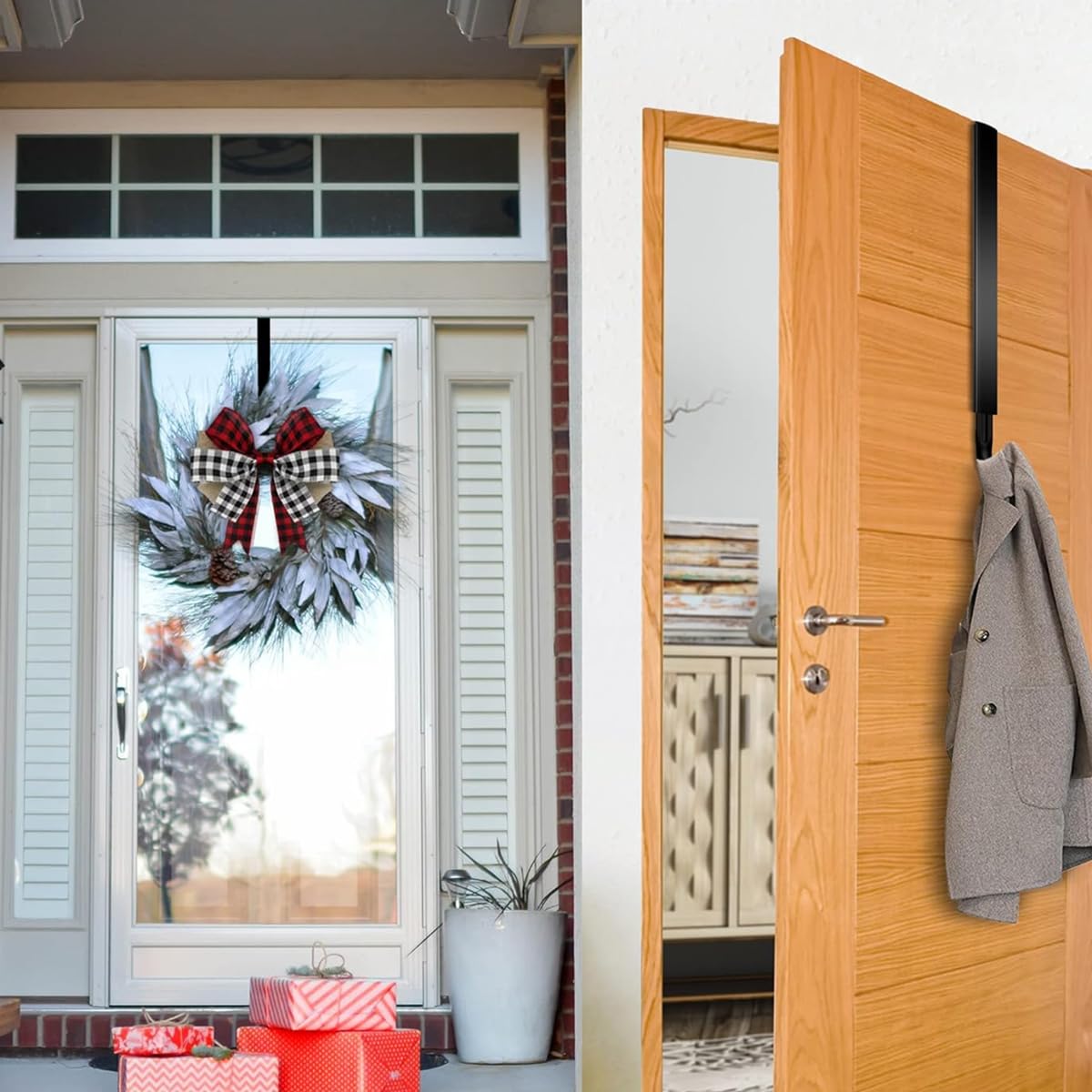 HASTHIP Wreath Hanger for Front Door with 15–25 in Adjustable Slide Mechanism | Black No Scratch Hook
