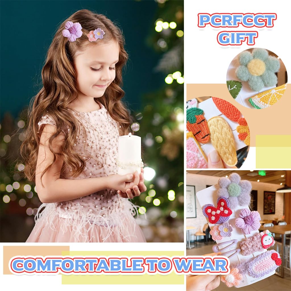 SANNIDHI Kawaii Girls Hair Clips for Kids with Handmade Crochet Cartoon Design | 35 Pcs Set