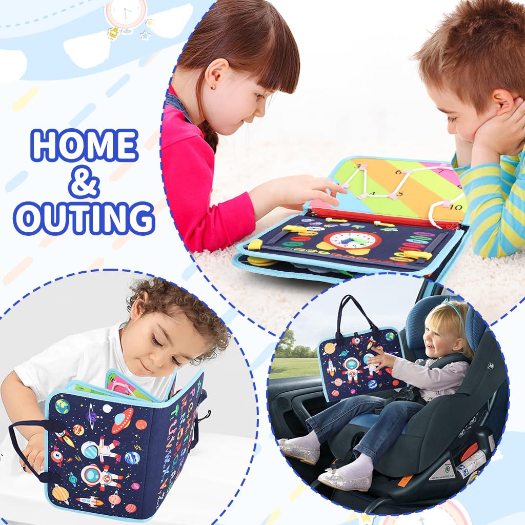 SNOWIE SOFT Busy Board for Toddlers featuring 10 Page Space Theme Felt Book | Travel Toy