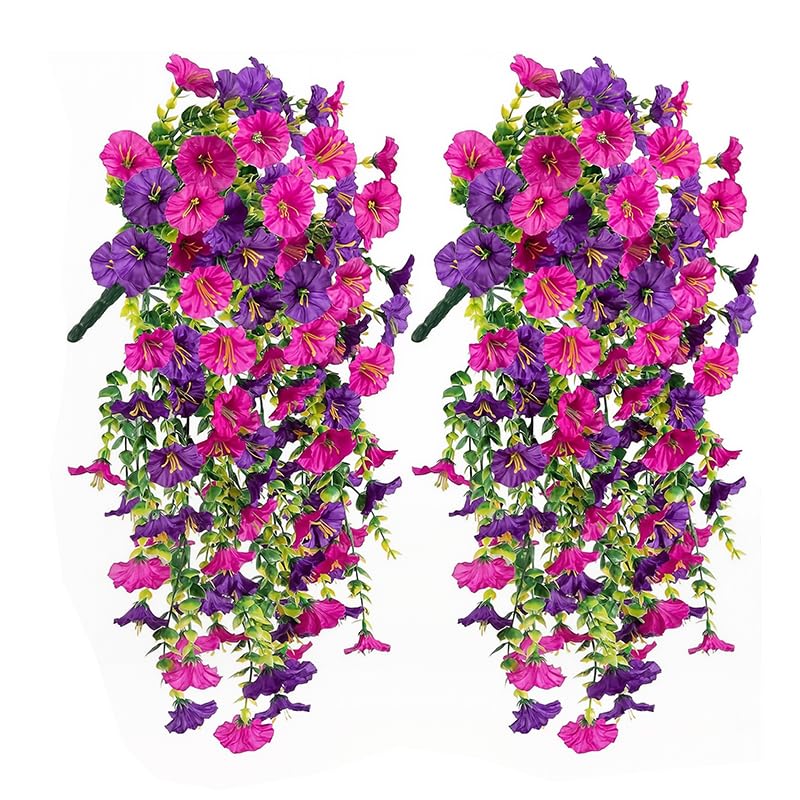 Supvox Artificial Morning Glory Vine for Room and Wedding Decor with Tail Stick | 2Pcs 75cm UV‑Resistant Silk Pink Purple Flowers