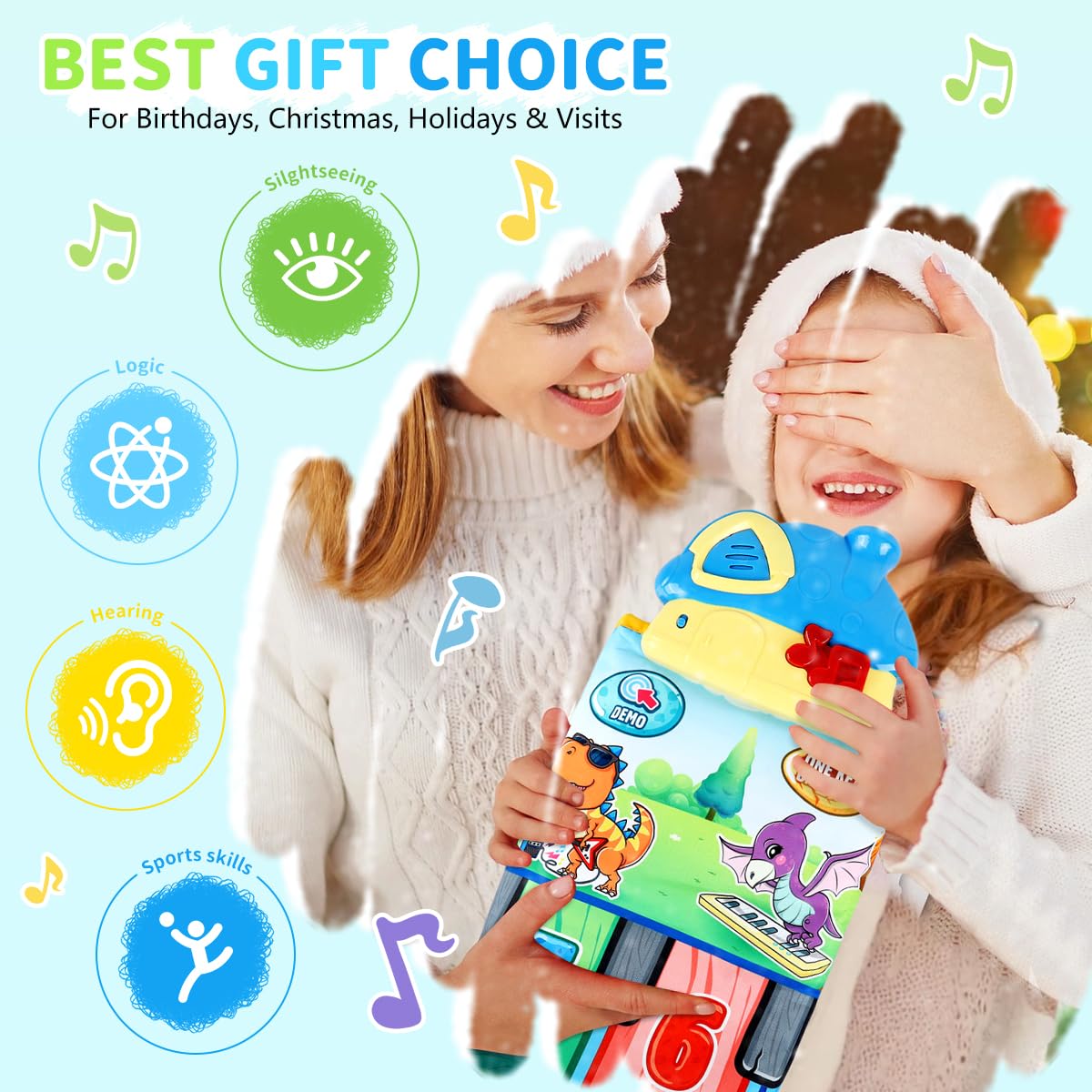 PATPAT Dinosaur Piano Keyboard Musical Mat for Kids with 10 Sounds and 43.3x14.2 in Size | Educational Gift for 1–6 Year Olds