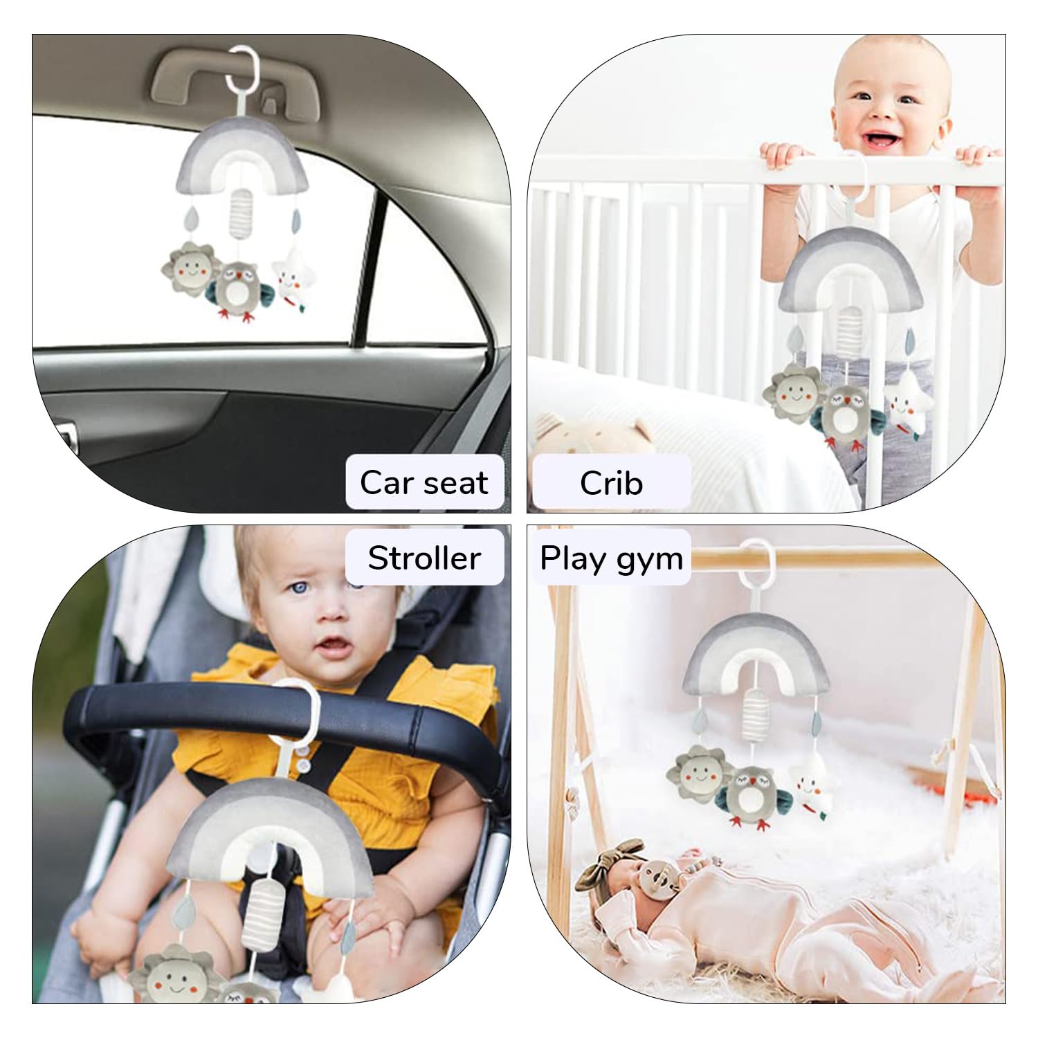 SNOWIE SOFT Owl Plush Baby Toy for Crib and Stroller with Squeaky Device | Low Saturation Colors