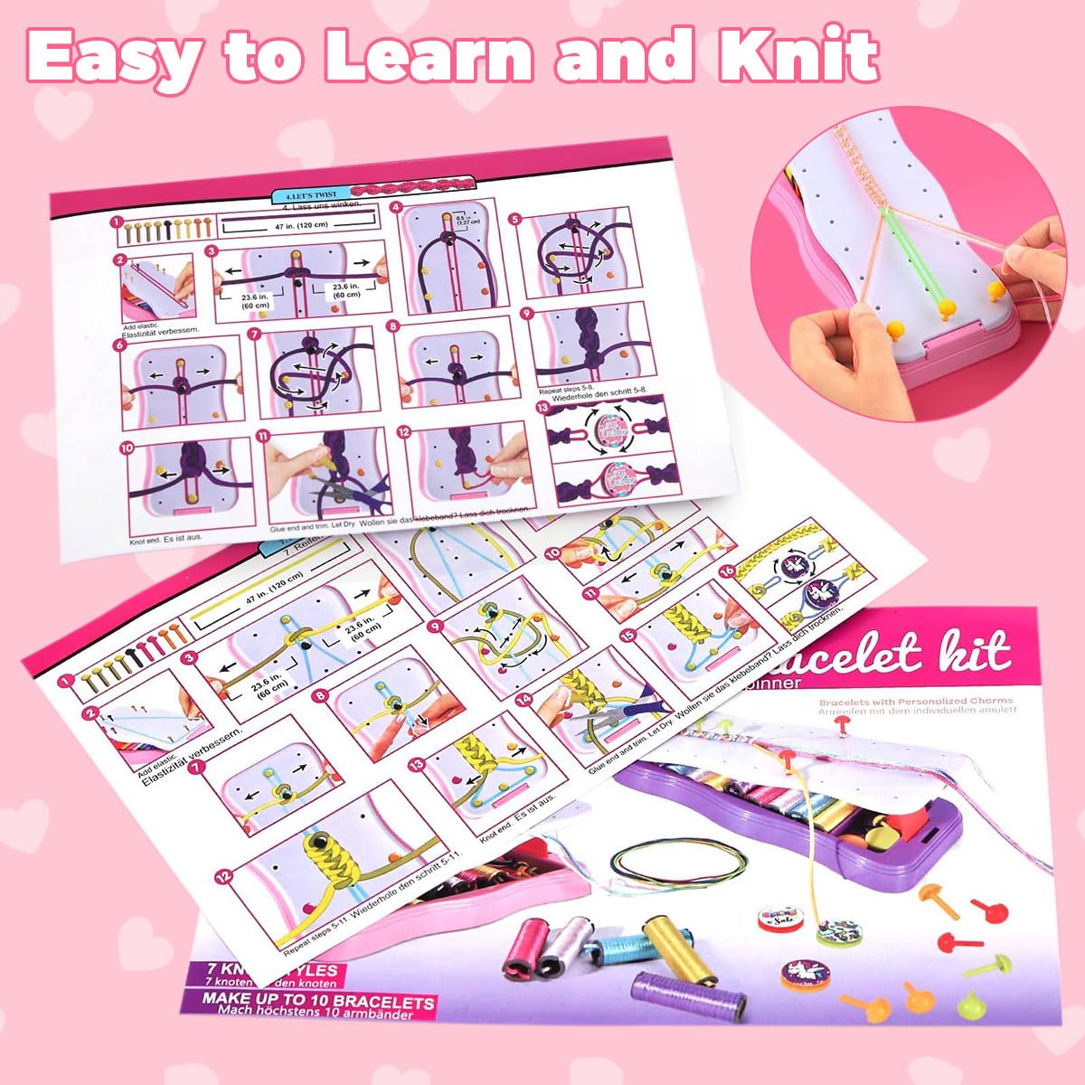 PATPAT DIY Rope Bracelet Making Kit for Kids with Braiding Tool and Charm Buttons | Fun Craft Gift for Girls
