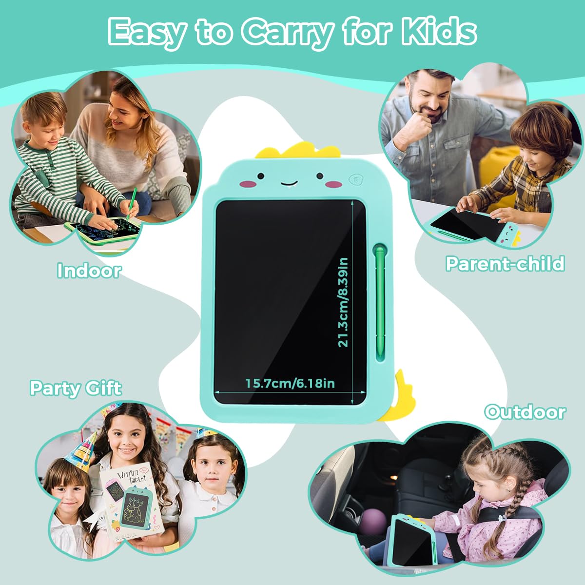 PATPAT LCD Writing Tablet for Kids with One Button Clear 7.8x10.7 in Pad | Green Early Learning Toy