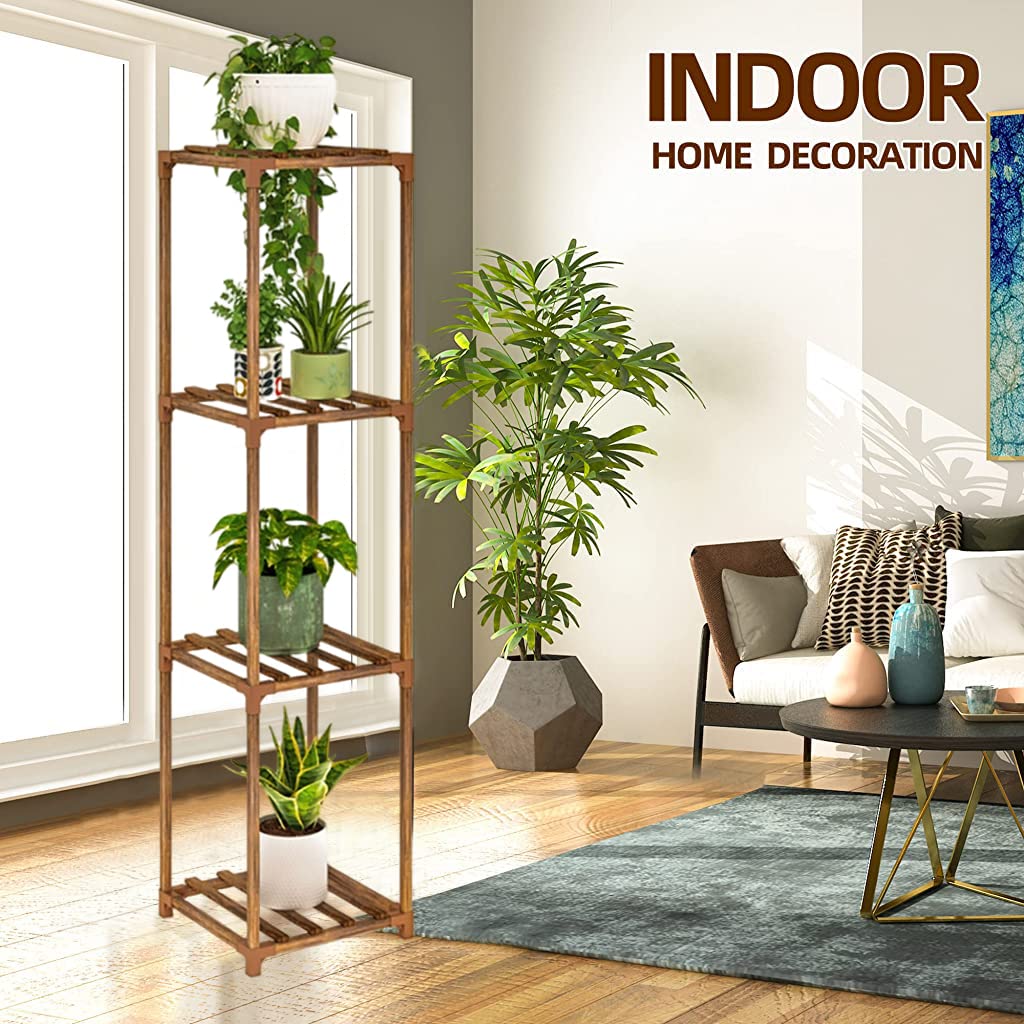 HASTHIP Wooden Plant Stand for Indoor Décor with 4 Layer Rack 29.5×29.5×40cm | Solid Wood Display