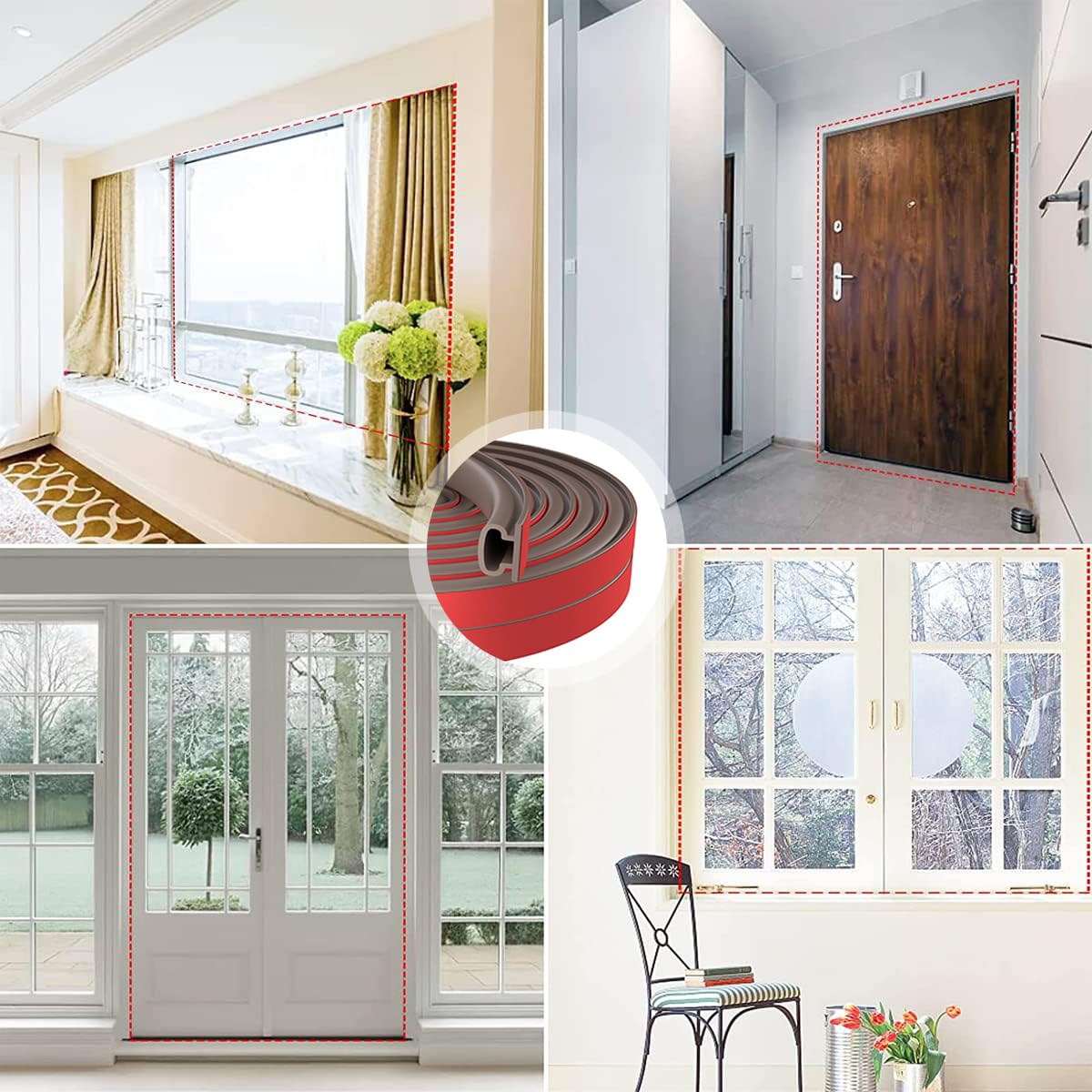 HASTHIP® 19.7Ft Door Seal Strip Self Adhesive Door Frame Seal Strip Cushioning Hollow Out Door Seal Strip Cuttable Door Seal Strip Noise Reduction Door Frame Seal Strip Cuttable Door Seal Strip