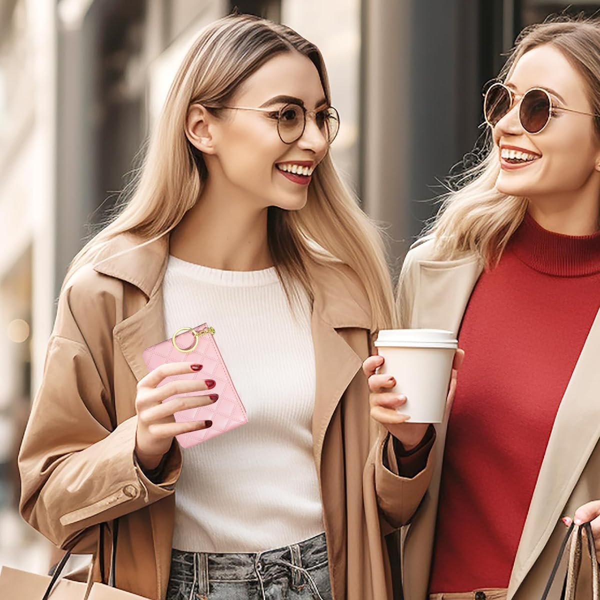 PALAY Small Coin Purse 2Pcs for Daily Use with Metal Keyring and 12x9cm PU Design | Pink and Black