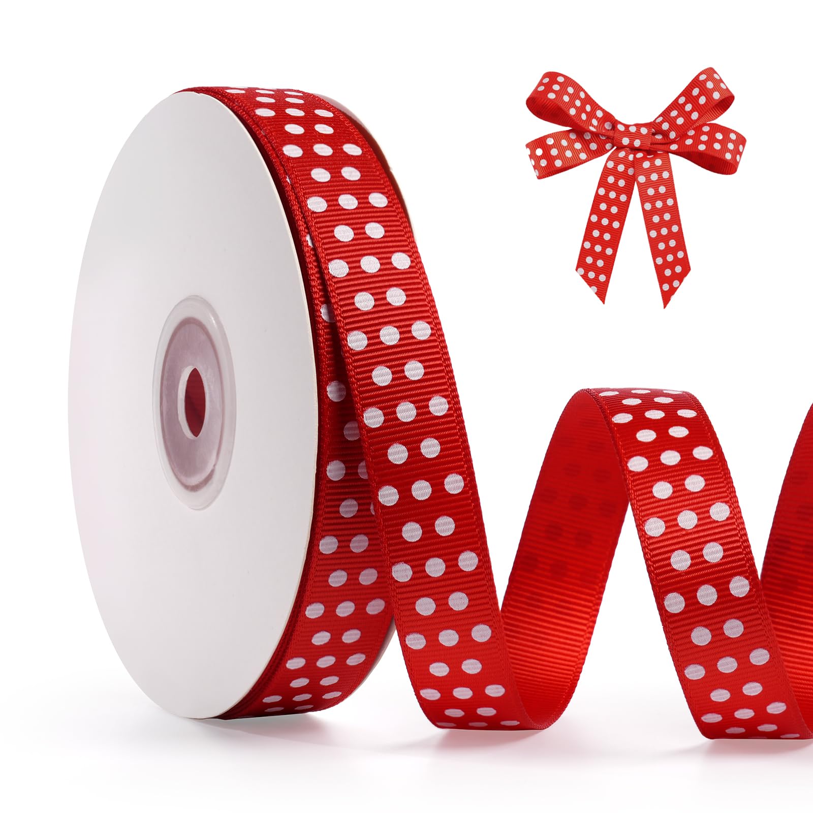 HASTHIP® Red Polka Dots Ribbon, 2.5cm x 22m Decorative Ribbed Ribbon for Gift Wrapping, Crafting, Bows & Party Decorations