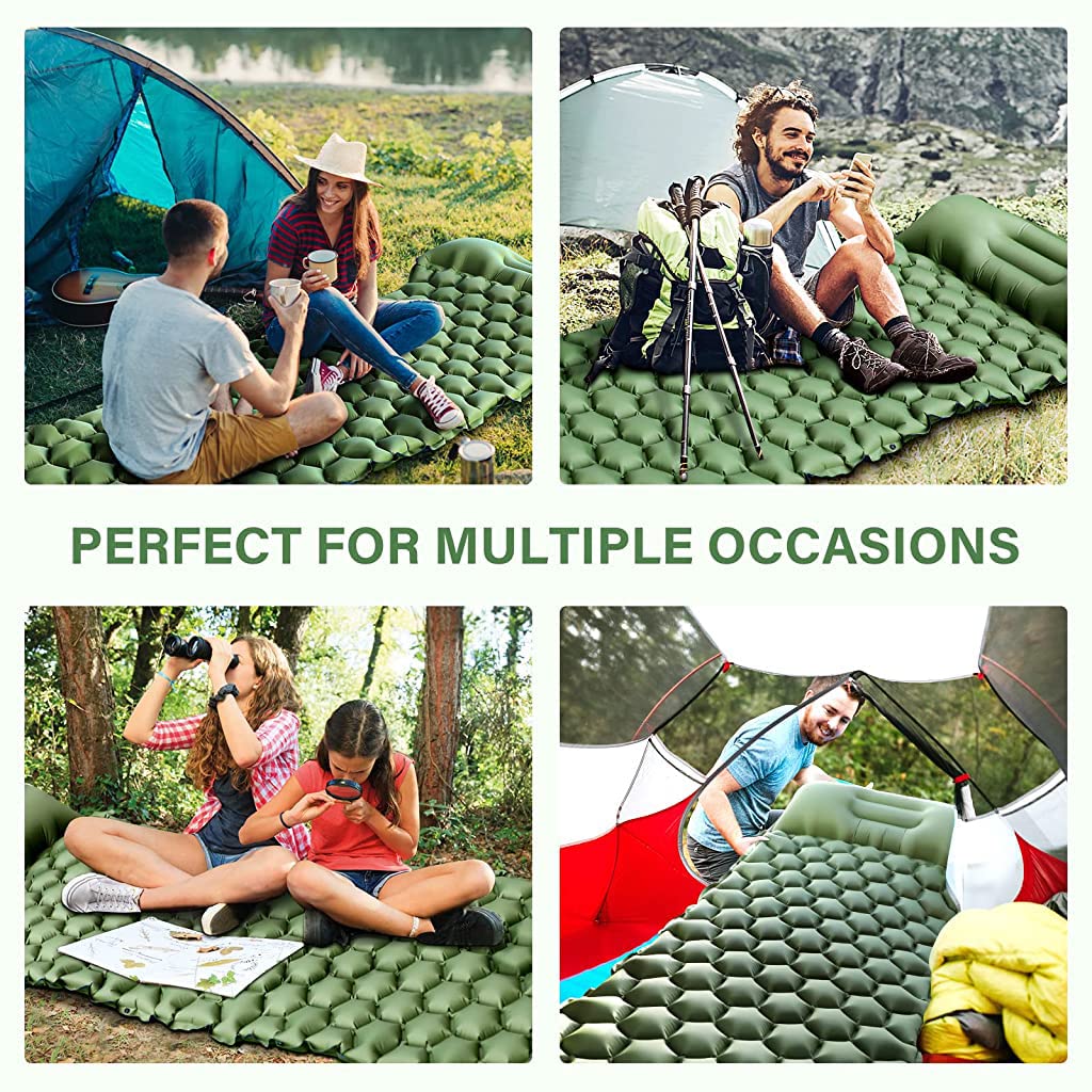 PROBEROS Air Mattress for Camping with Built In Foot Pump and Pillow, 6.5×2.3 ft Nylon | Lightweight Waterproof Sleeping Pad
