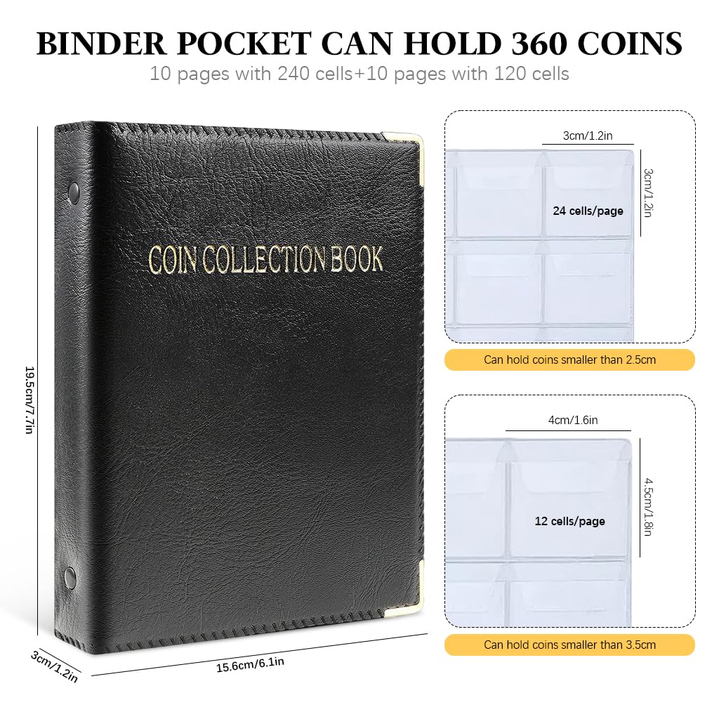 OFIFO Coin Album for Collectors with 360 Compartments and Zipper Closure | PVC Anti‑scratch Storage Book
