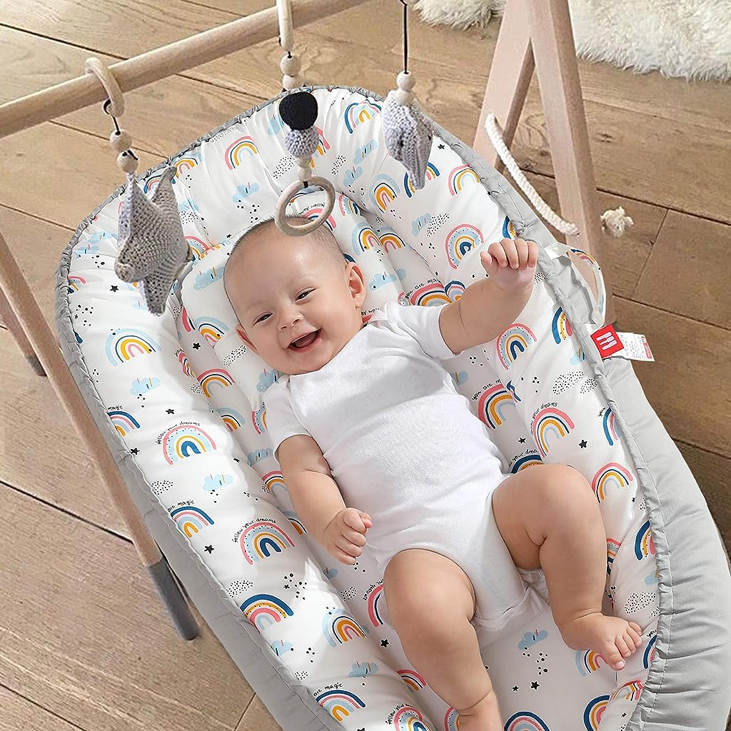 SNOWIE SOFT® Baby Bed Baby Floor Bed with Pillow Soft Breathable Cotton Baby Sleeping Bed Detachable Cover Portable New Born Baby Bed Baby Nest for 0-2 Years