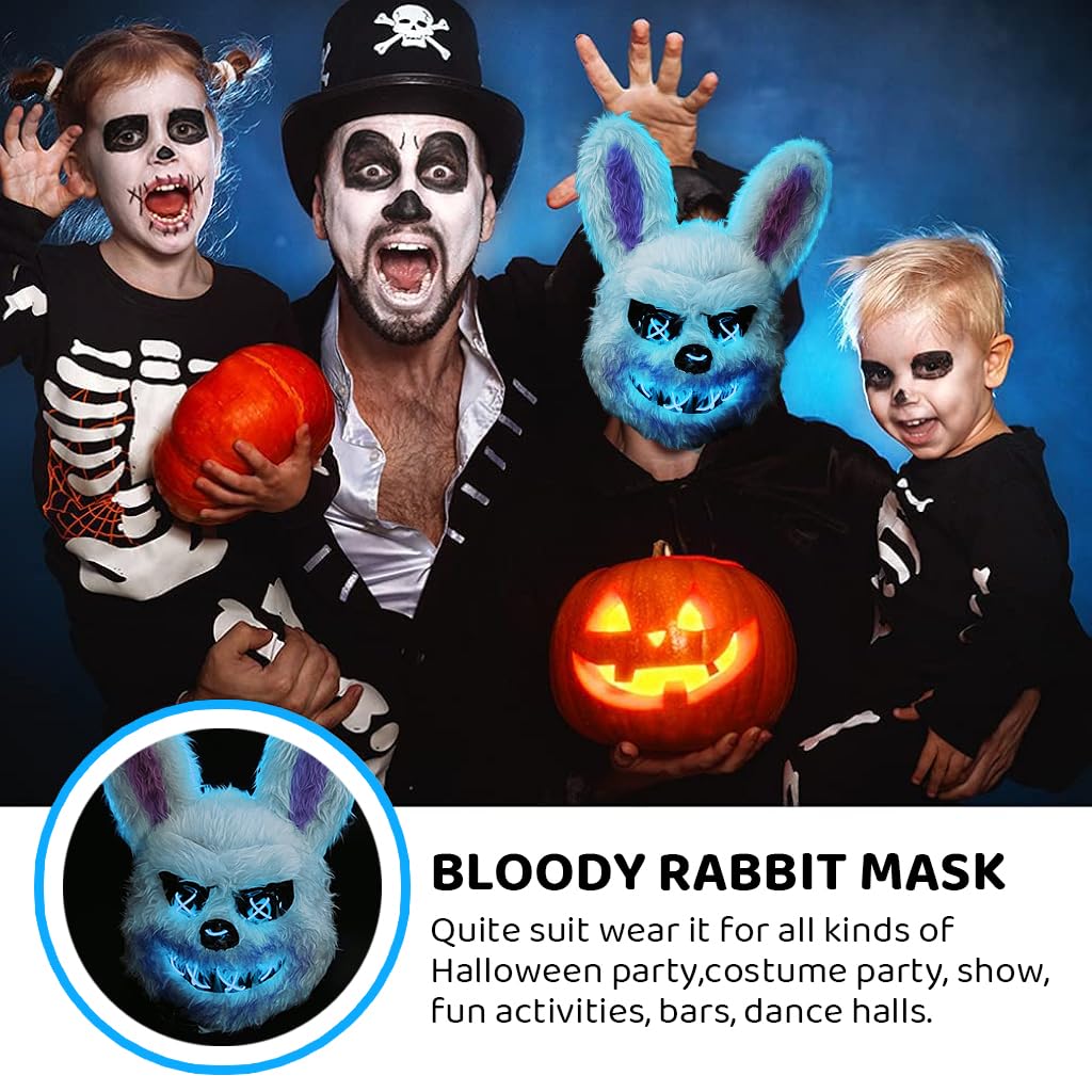 PATPAT® Halloween Led Mask Scary Rabbit Mask, Light Up Halloween Creepy Bunny Mask, Luminous Scream Mask Plush Cosplay Mask Prank Horror Mask for Kids Adult, Furry Cool Led Mask Costumes Accessories