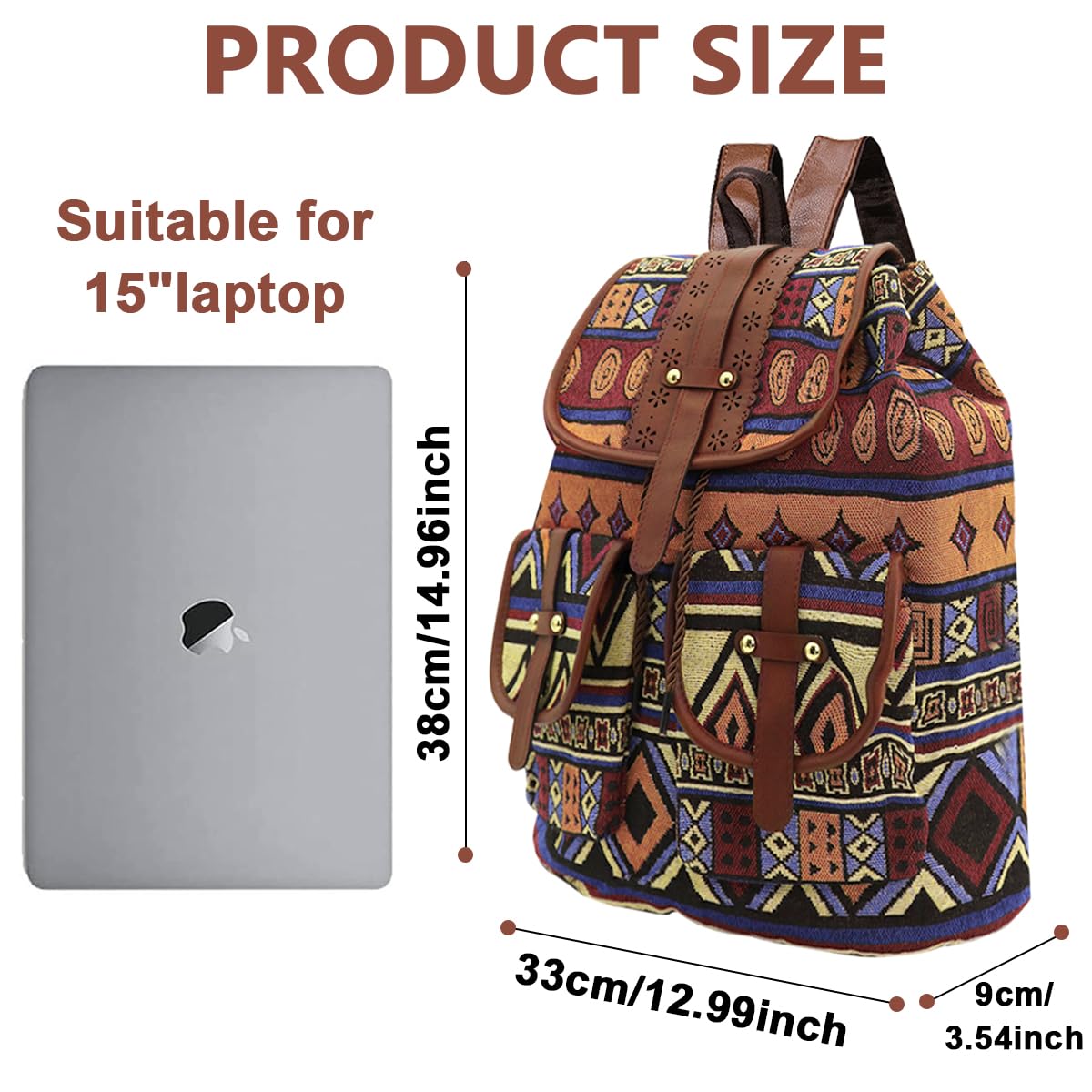 PALAY Bohemian Laptop Backpack for Travel and School featuring 38×33×9cm Size | Massage Cushioned Straps