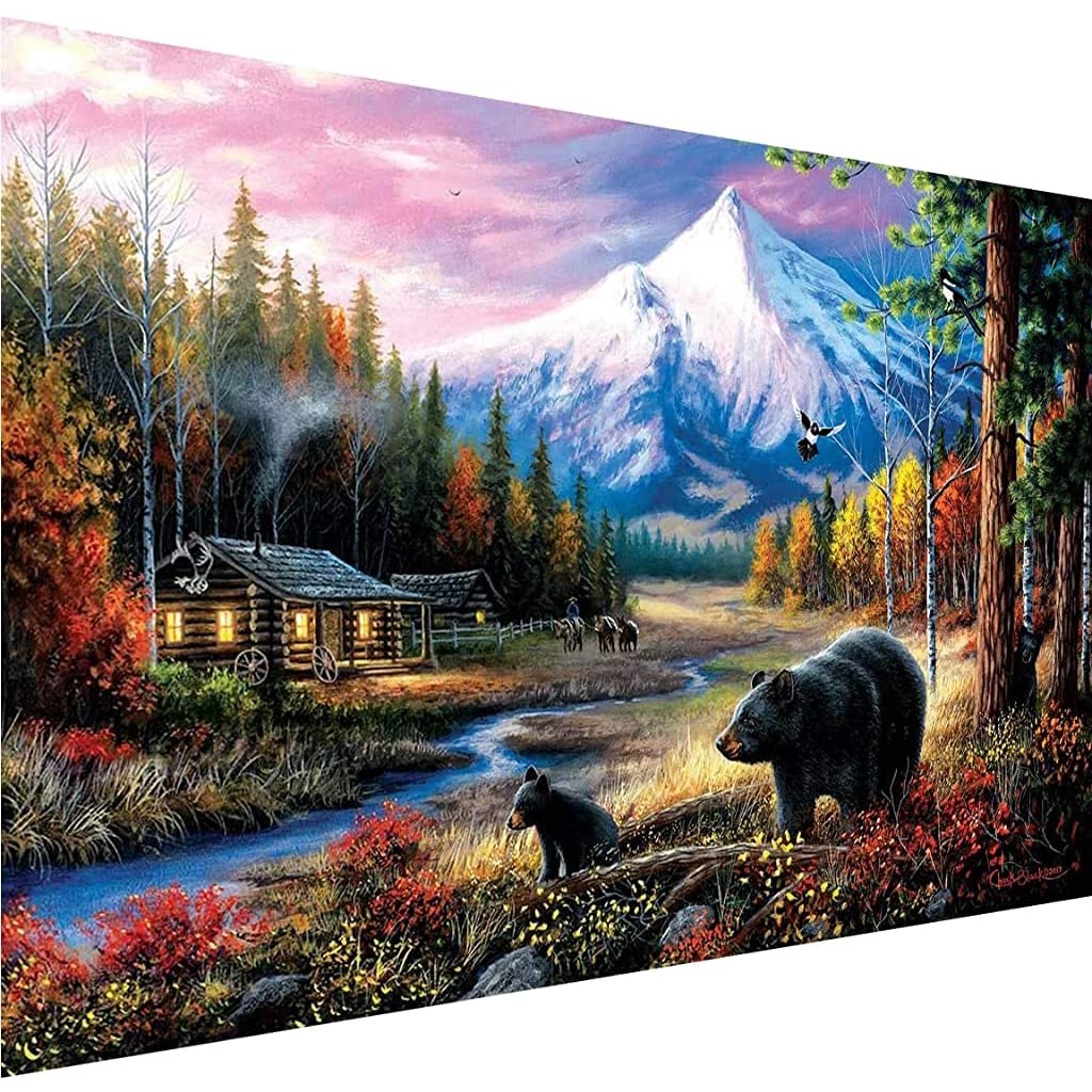 HASTHIP® 5D Diamond Painting Kit, 27.5 X 15.7inch Large Size Black Bear Diamond Painting Kits for Adults, DIY Full Drill Crystal Rhinestone Arts and Crafts, Art Diamond Painting for Home Wall Decor