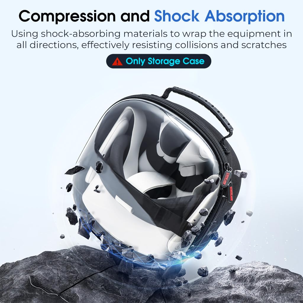 ZORBES Travel Case for Meta Quest 3S with Transparent Hard Cover and Built In Headset Band 23x12x23cm