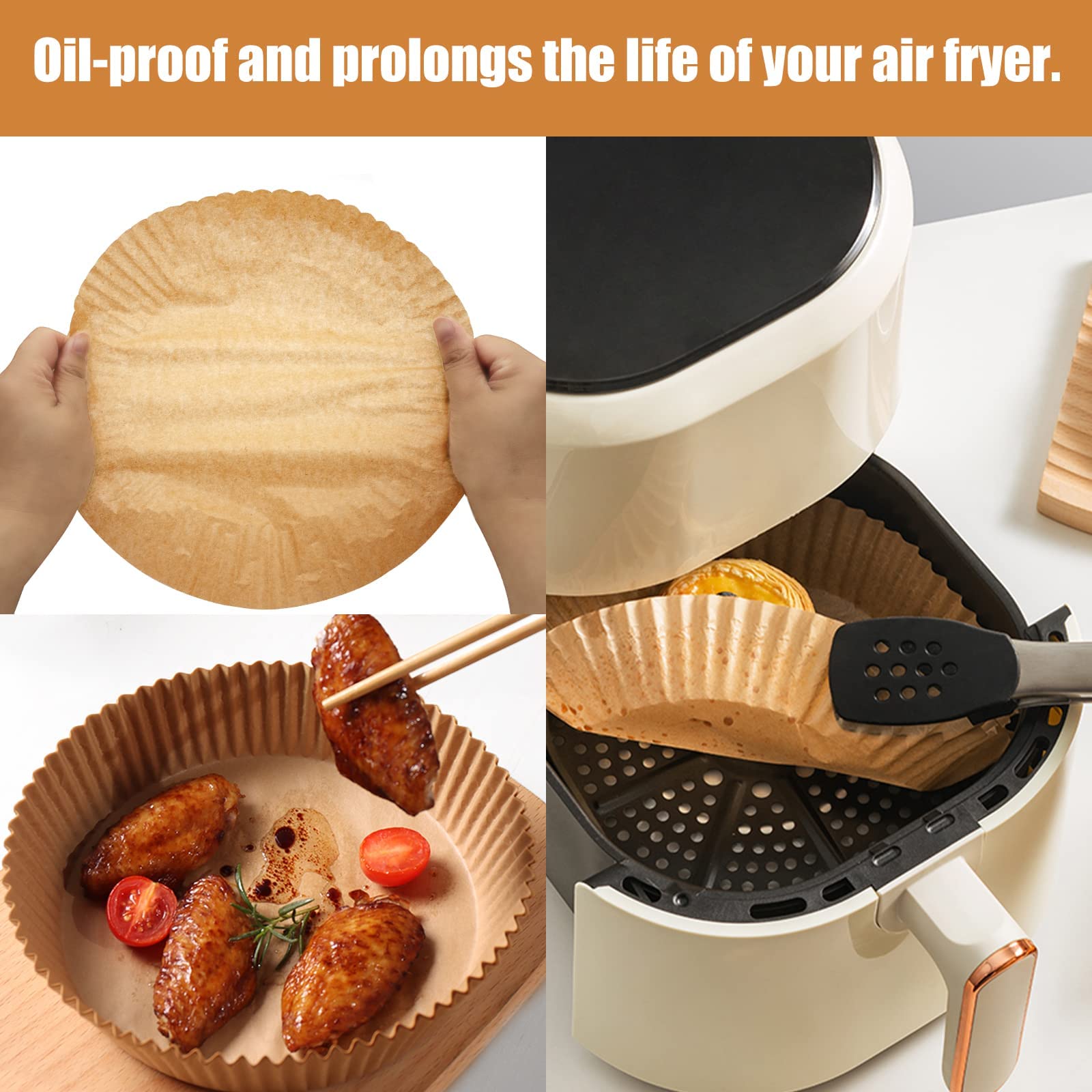 HASTHIP Air Fryer Paper Sheets 200PCS for Baking and Cooking with 4.5cm Raised Edge | Greaseproof Natural Parchment 6.3 in