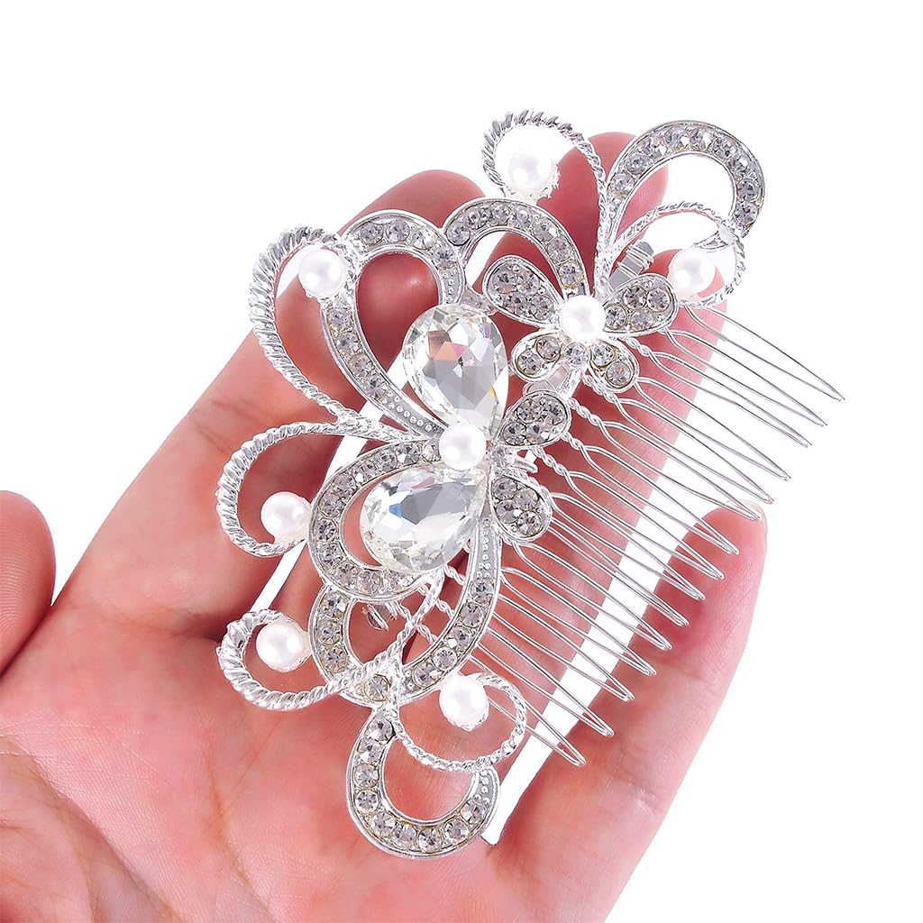 PALAY Bridal Hair Clips for Wedding with Alloy and Rhinestones 11.5×6.2cm | 2 Pcs Set