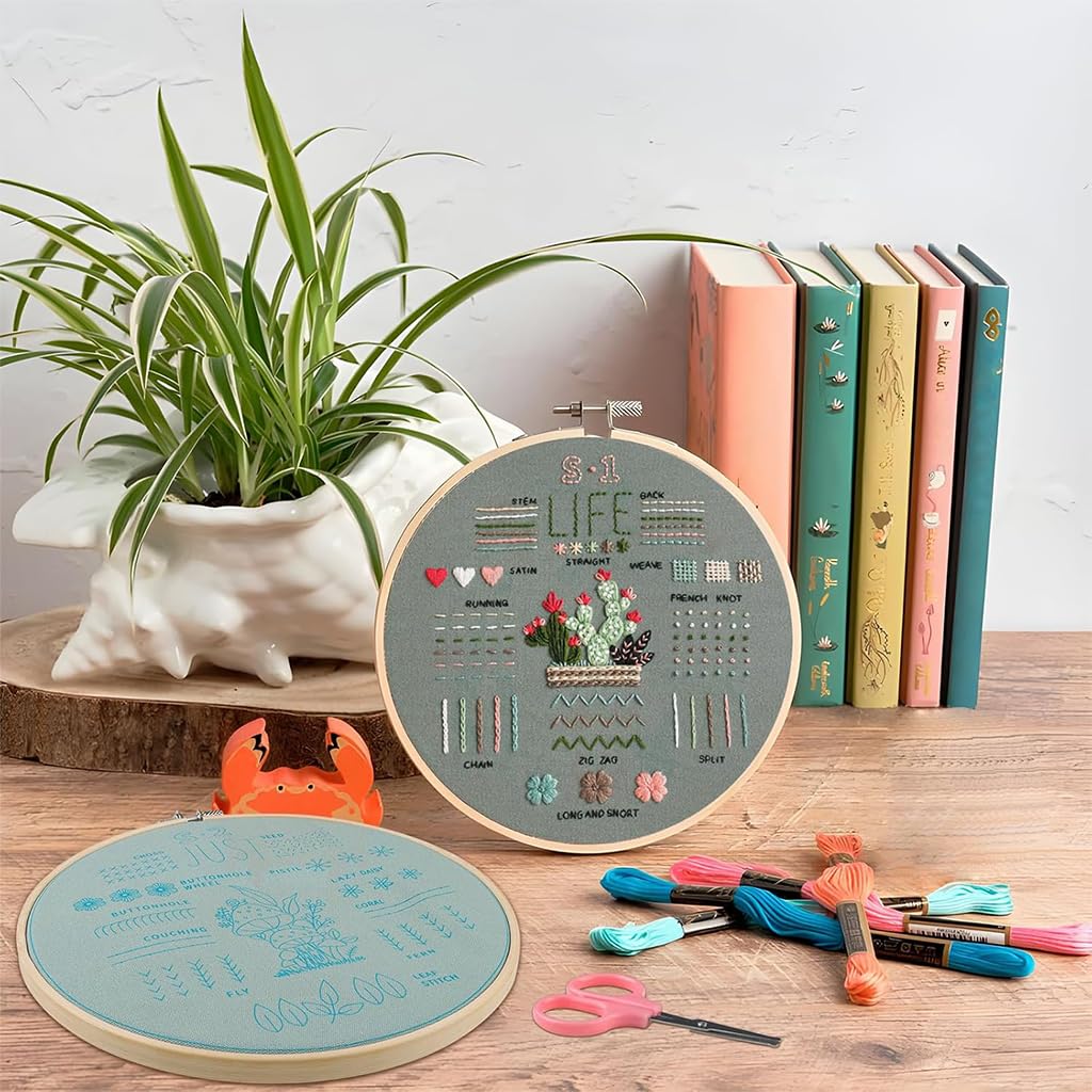 ZIBUYU Embroidery Kit for Beginners with 3 Sets Hoops and Colorful Threads for Adults | DIY Sewing Craft Set