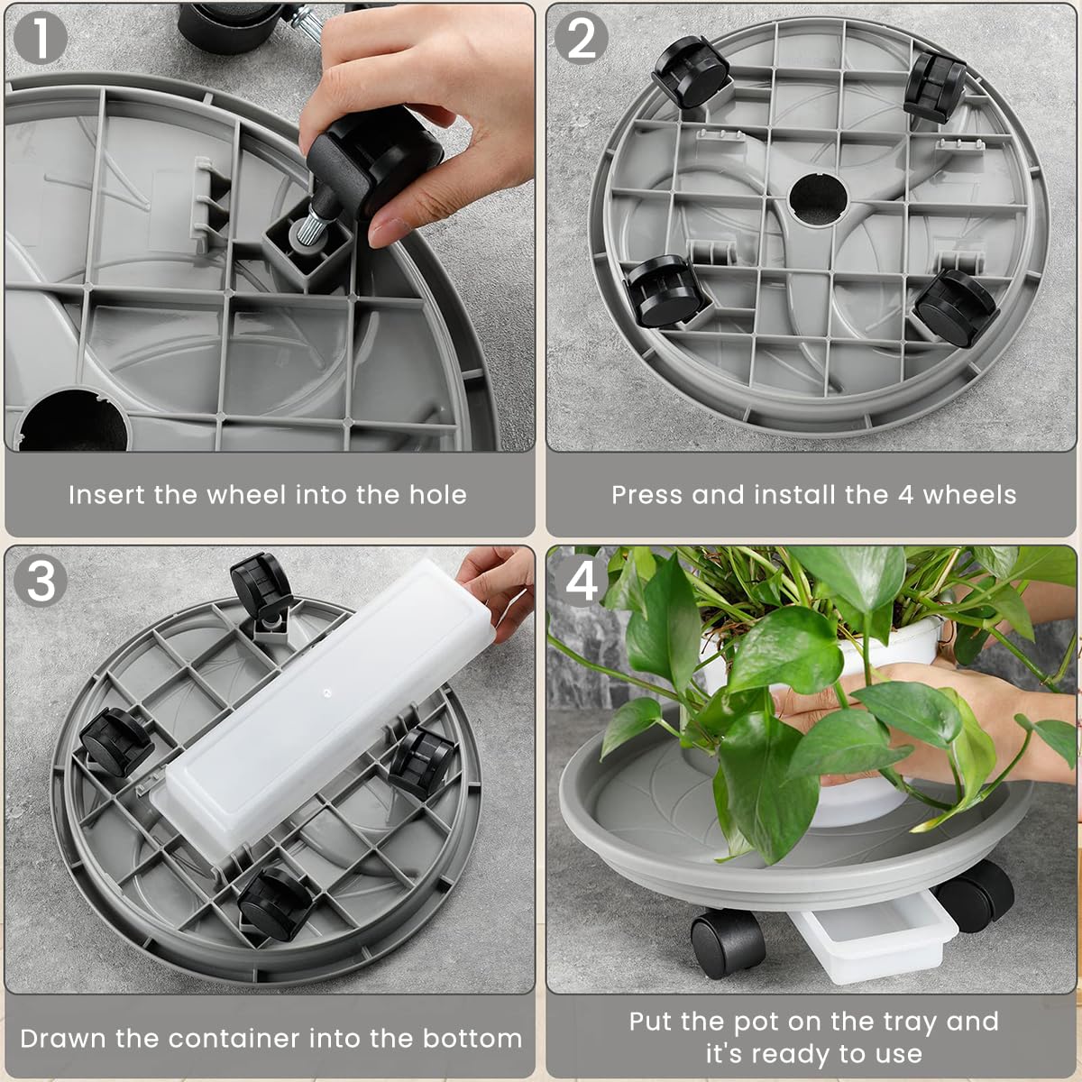HASTHIP Round Plant Caddy with Wheels for Indoor and Outdoor Pots featuring Locking Metal Frame | 27CM Rolling Stand