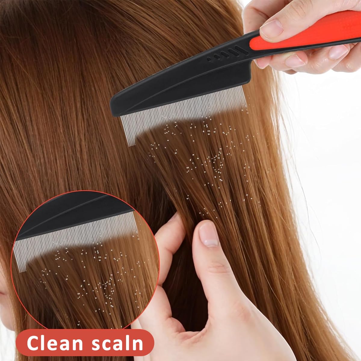 ZIBUYU Hair Combs Set for Dandruff and Lice Removal with Self Cleaning Design | 2Pcs Stainless Steel Fine Tooth Scalp Massage Tools