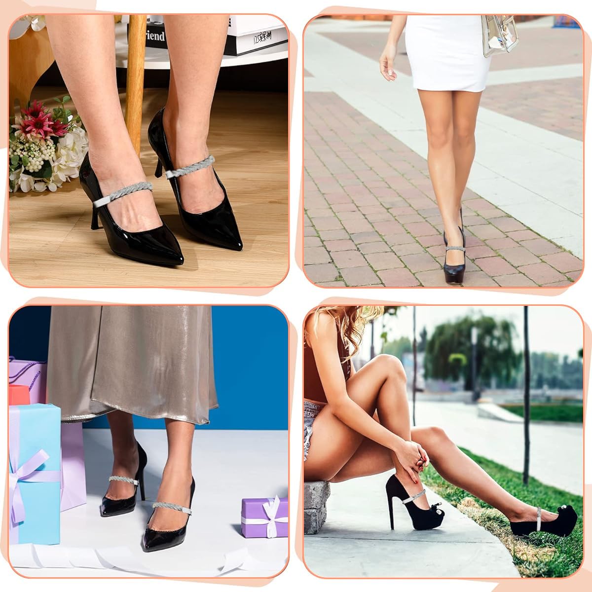 PALAY Shoe Straps for Heels with Elastic Anti Slip Design featuring Rhinestone Band | 2 Pcs